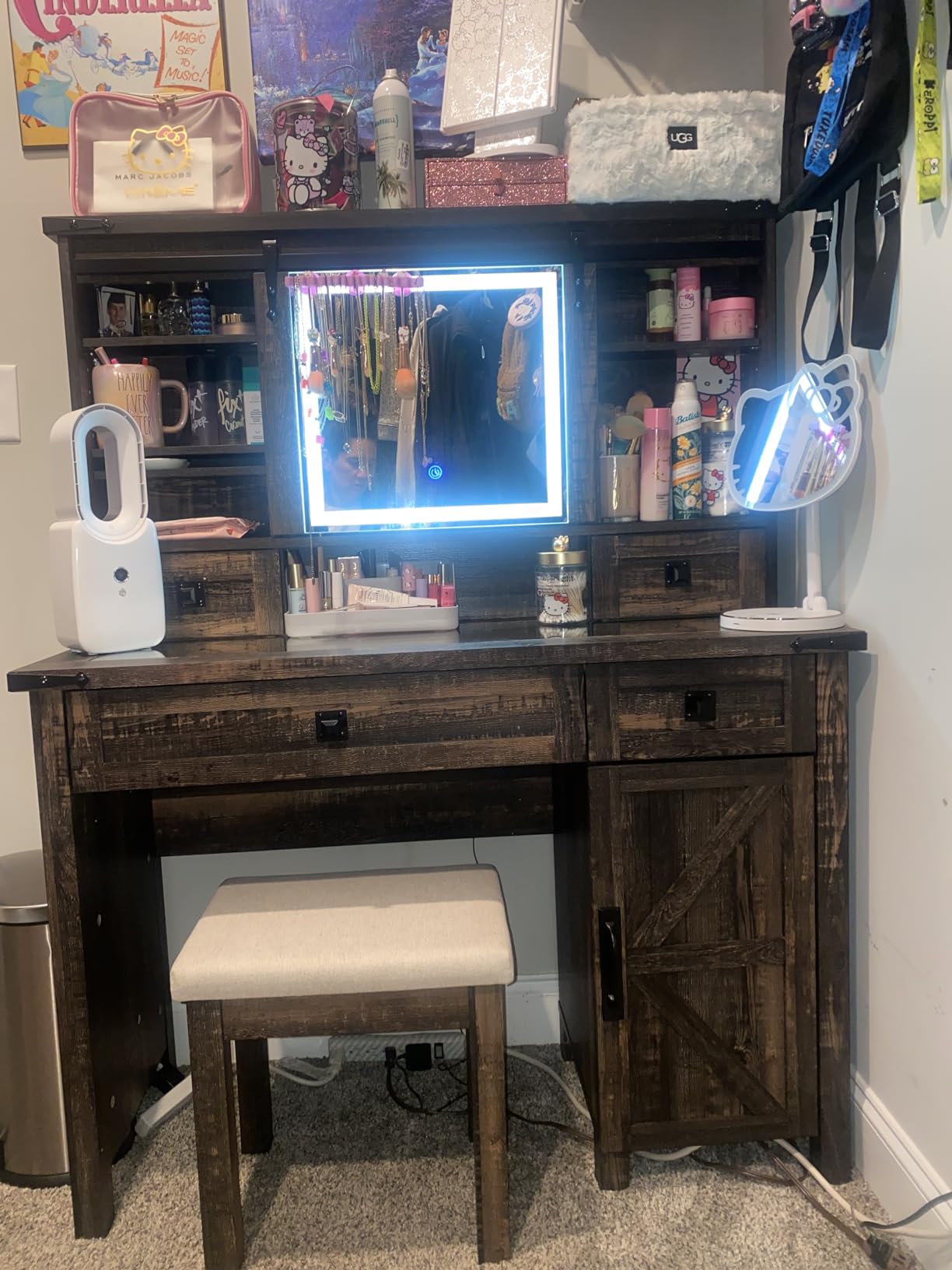 43/mo Finance T4TREAM Farmhouse Makeup Vanity Desk with Sliding