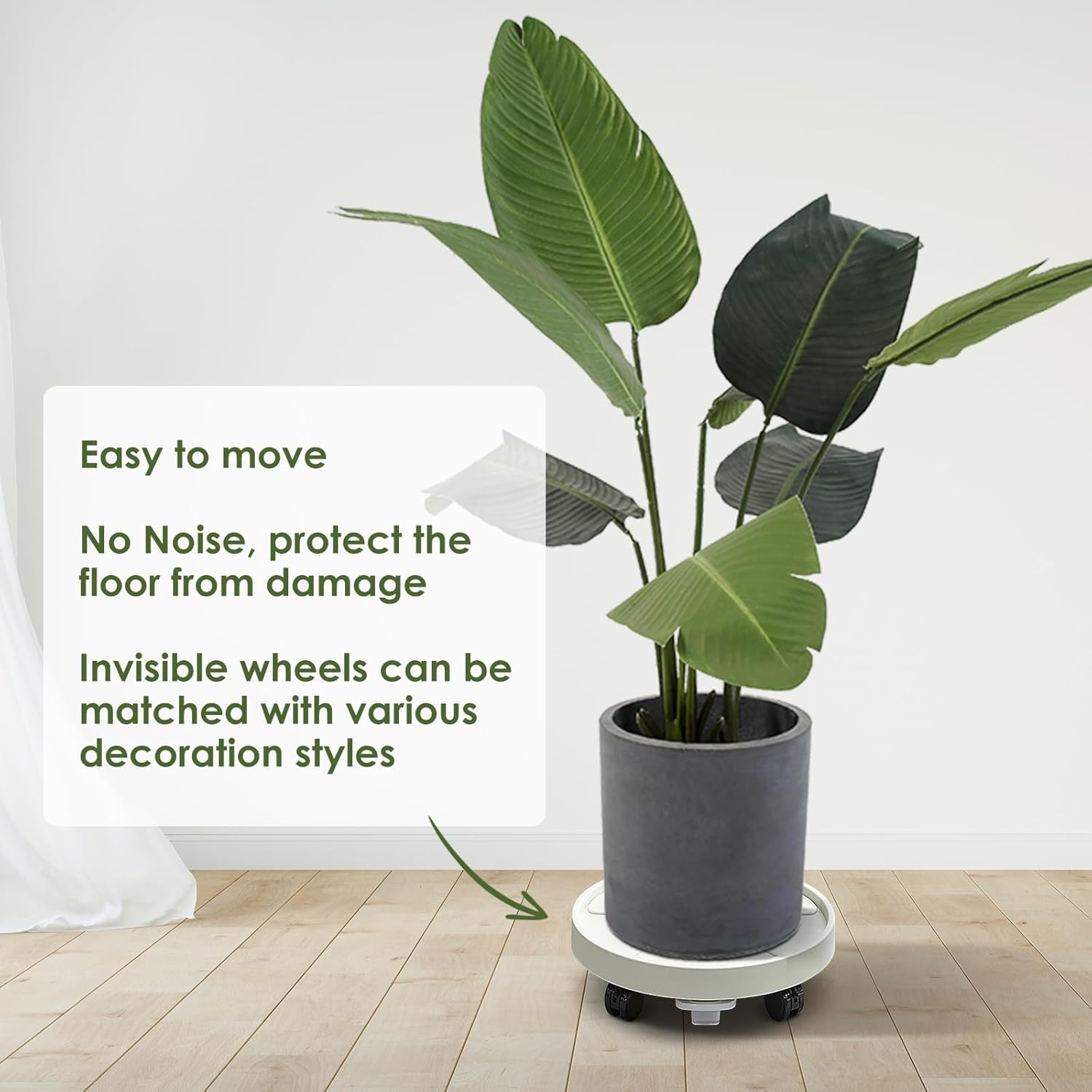Planter Caddies 2 Set Lockable Caster Wheels, Heavy Duty Plant Stand Tray, Sturdy Plant Dolly Indoor/Outdoor Home Decor Flower Pot Rack with Large Water Storage Drawer Absorbe Cotton- Ivory White
