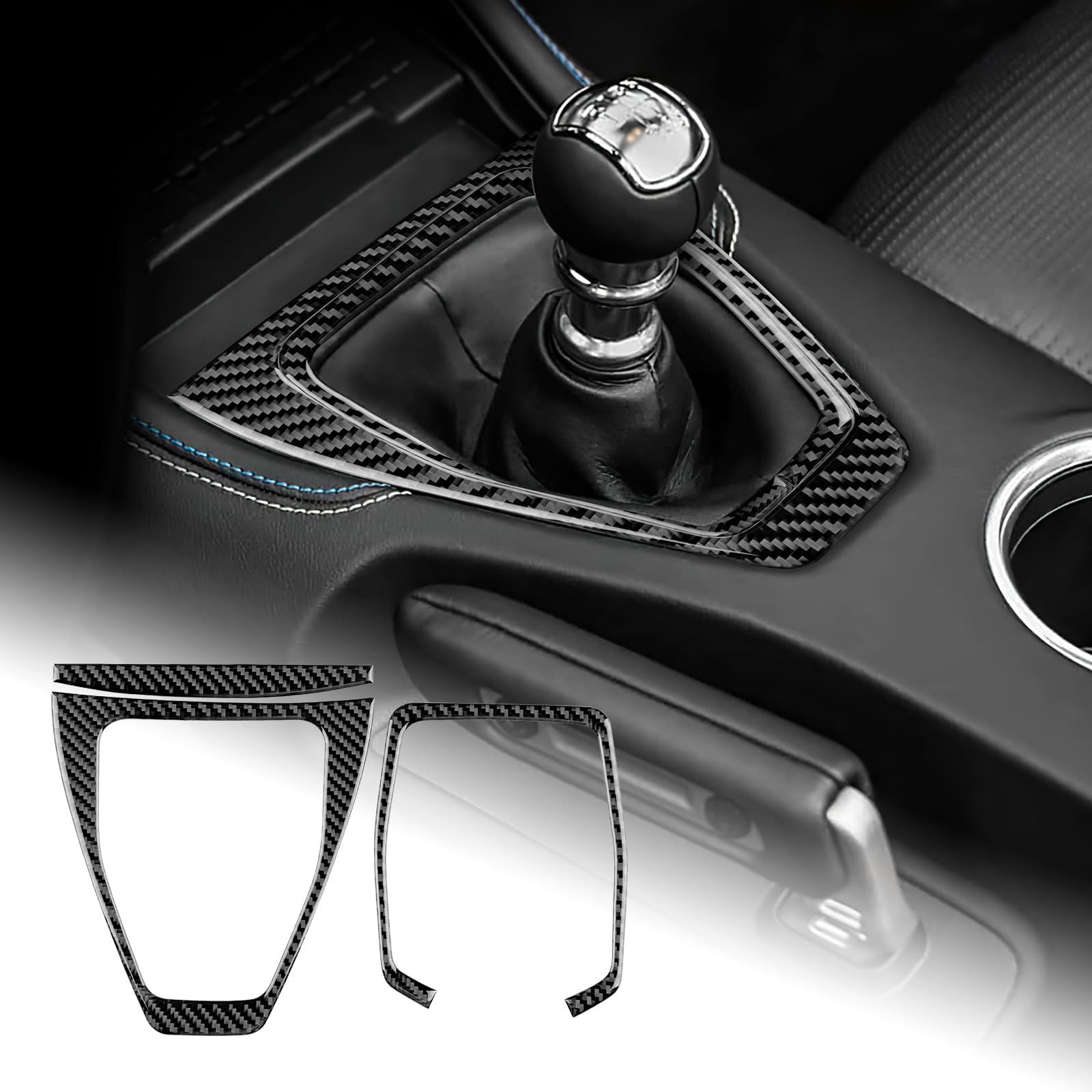 AIRSPEED for 2024 2025 Ford Mustang Carbon Fiber Gear Shift Frame Cover Center Console Interior Trim Accessories, Manual Transmission Black