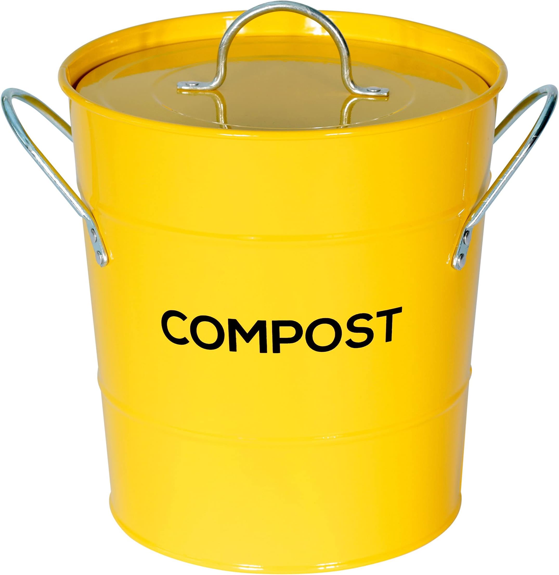 Yellow Metal Kitchen Compost Caddy - Composting Bin for Food Waste Recycling