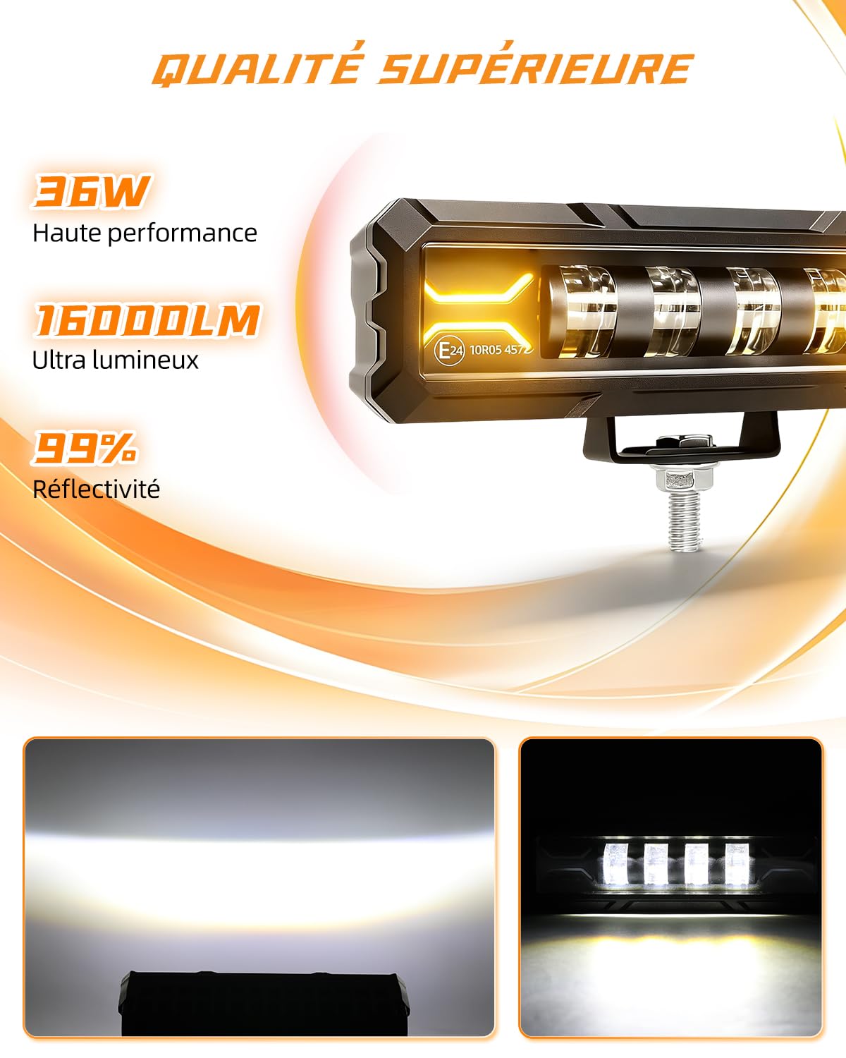 CO LIGHT LED Phares de Travail Longue + DRL, 6'' 12V 72W Projecteur Portee Tout Terrain 4x4 Antibrouillard Feux Additionnel Barre pour Moto, Voiture, Tracteur, Camion, UTV, ATV, Caravane