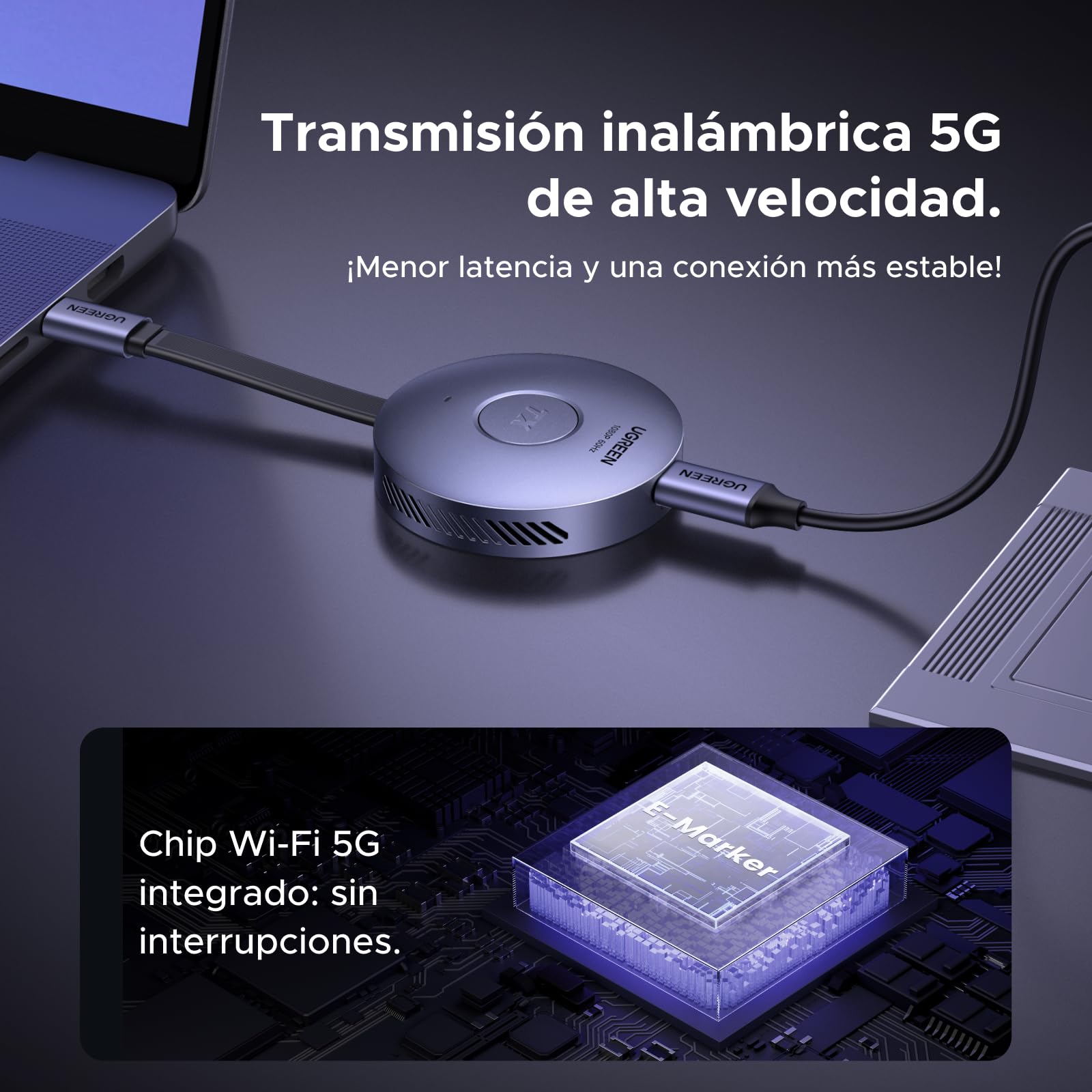 UGREEN Trasmettitore e Ricevitore HDMI Wireless USB C TX HDMI RX Magnetico 1080P 60Hz 50M Plug Play 5G WiFi Trasmissione PD 30W Compatibile con iPhone 17 Pro Max Air 16 Macbook Air Pro iPad Monitor