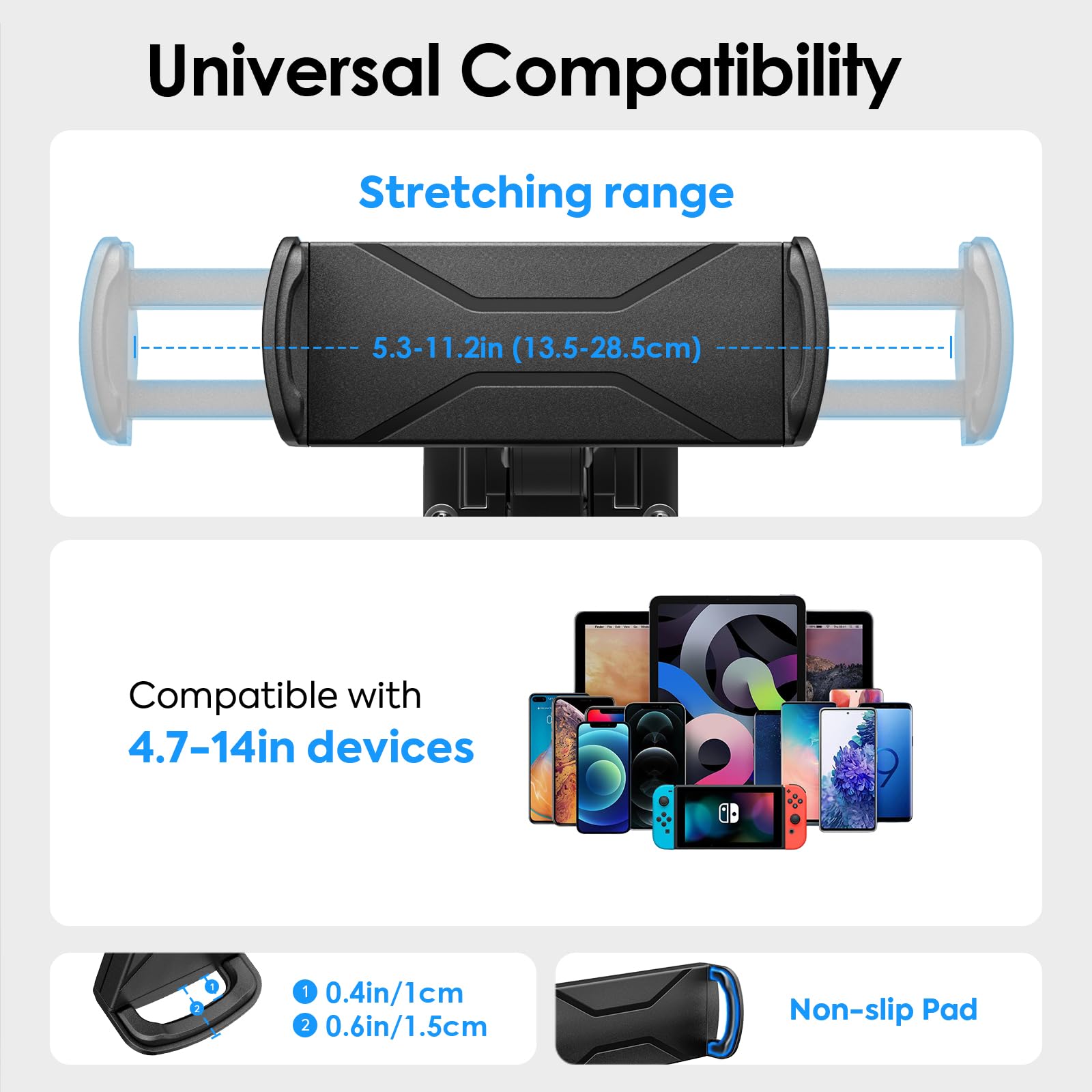 MoKo Soporte para Tablets Universal, Soporte para Tabletas Plegable y Extensible para Teléfonos y Tabletas de 4,7"-14", Soporte de Pared Ajustable 360° para Cocina, Gimnasio, Oficina, Aula, Negro