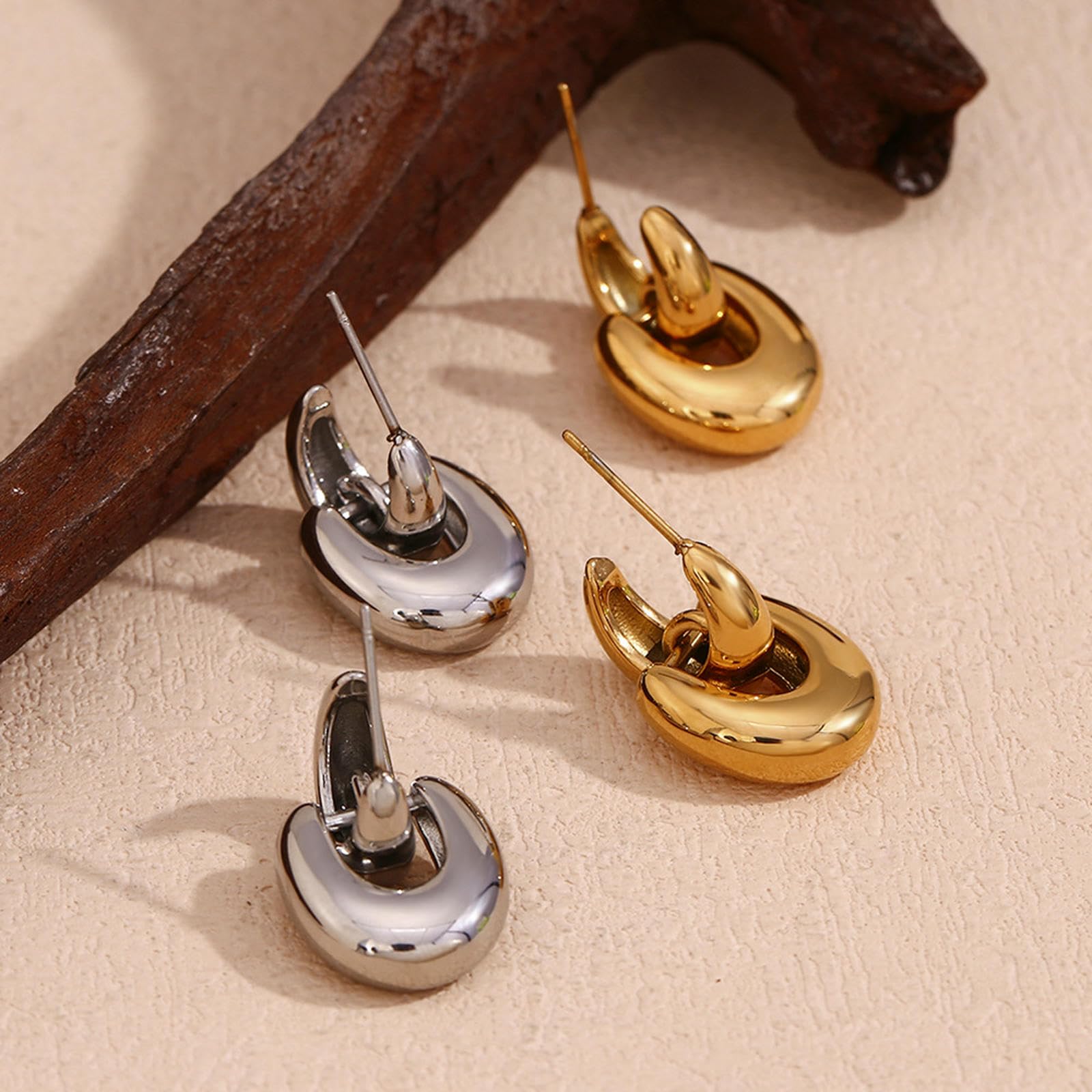 Orecchini Geometrici in Acciaio Inossidabile Placcato Oro 18 carati per Donna Orecchini a Bottone minimalisti di Forma Irregolare, Regalo per lei