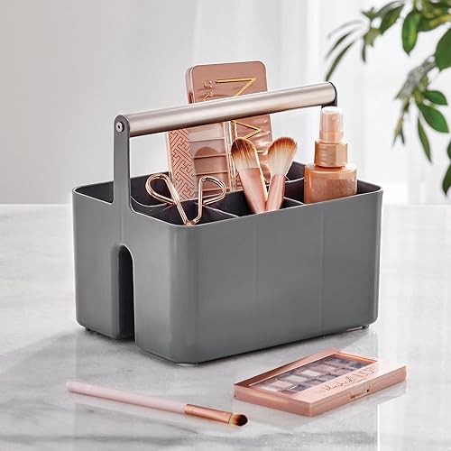 Miniatura 2 de mDesign Organizador de plástico para ducha, cesta dividida, asa de metal para baño, dormitorio, cocina, sostiene jabón, champú, acondicionador,