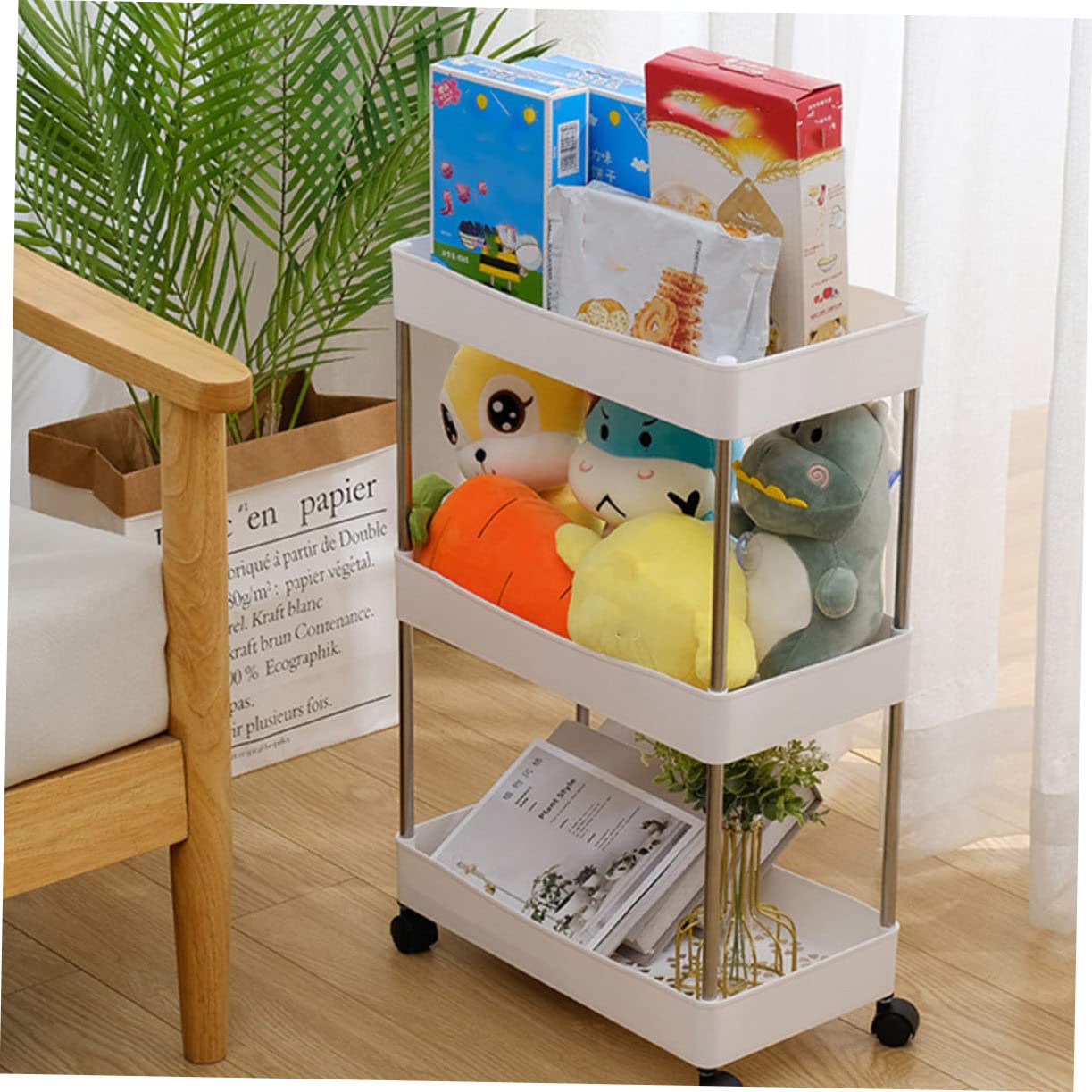 Ciieeo Küchen Organizer Regal Mit Mehrschichtigem Trolley-System Lagerregal Für Zuhause Edelstahlkonstruktion Ausgehöhlte Trennwand Und Fach Haken Für Flexible Aufbewahrung Einfache