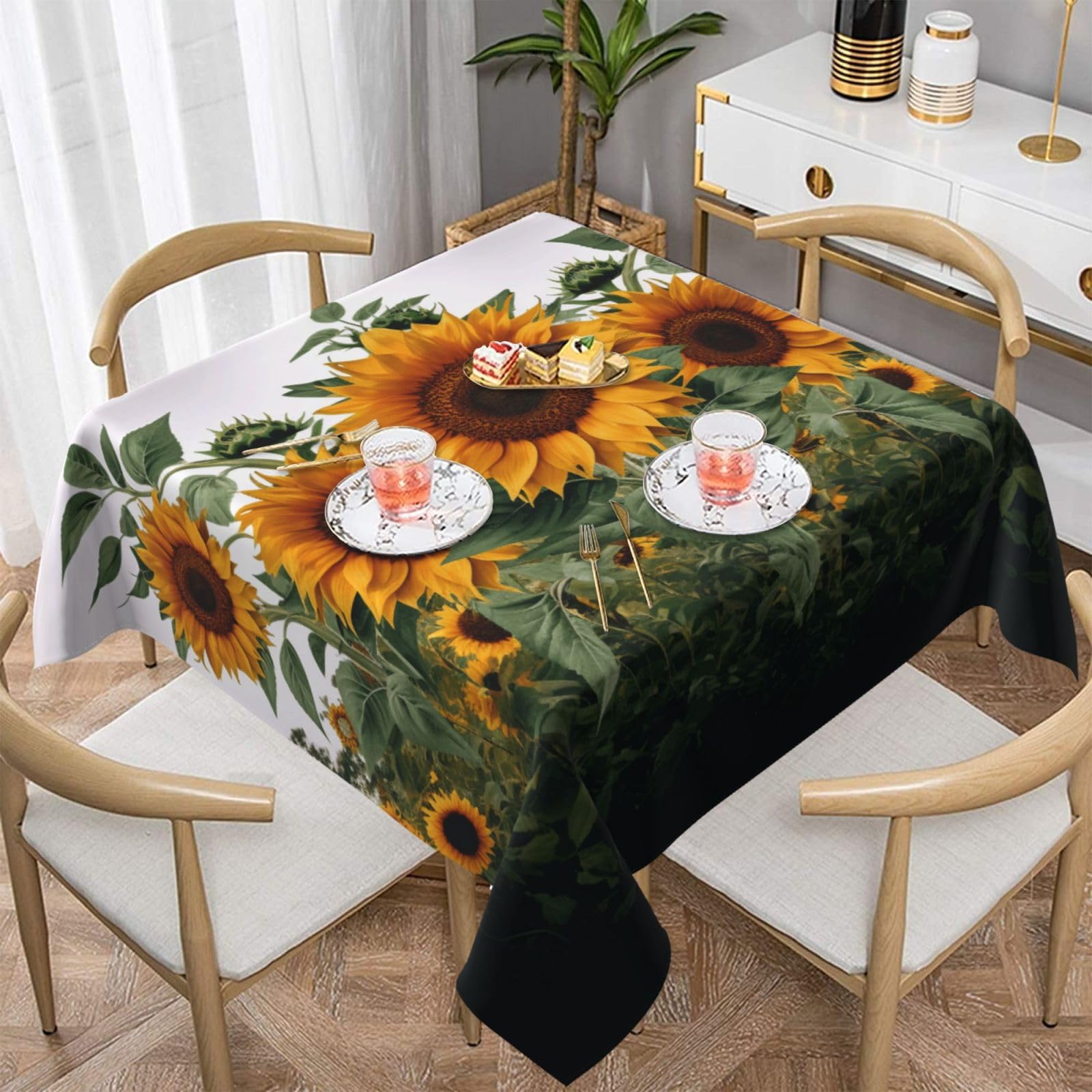 WPKJU Sunflowers Printed Square Tablecloth 60x60 inch Water Resistant Table Cover Washable Rectangle Table Cloth for Dining Tables
