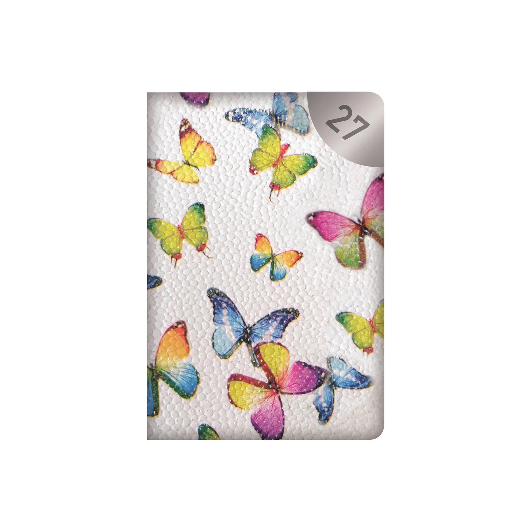 Taschenkalender 2027, Wochenansicht, A7 – Mini White Butterfly Wochenplaner | Kunstleder, strukturierter Einband, kompakter Organizer, leicht, tragbar, Reisetagebuch, Arbeitszeitplan