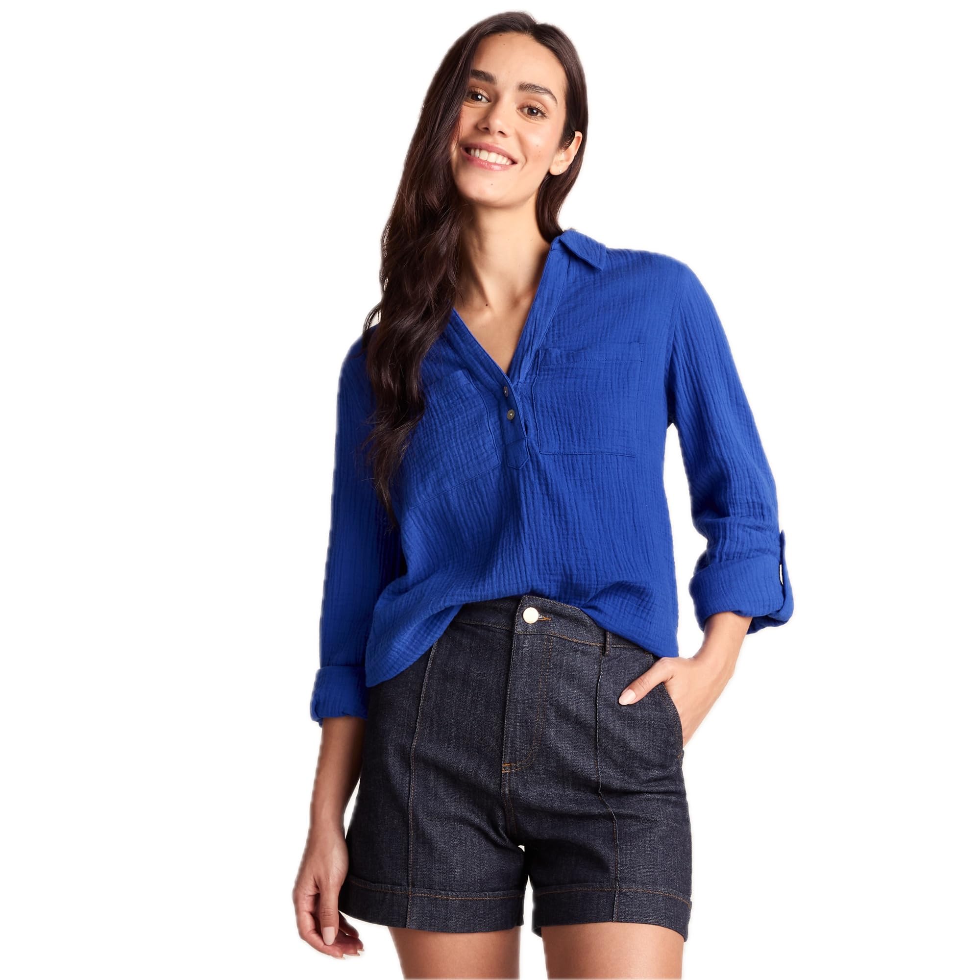TOG24 Cruise Women's Long Sleeve Shirt. This Blouse is Crafted from 100% Sustainable Cotton. Make This Womens Blouse an Essential Part of Your Summer Wardrobe Today. Ultramarine Blue