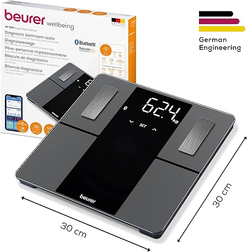 Miniatura 5 de Beurer Báscula de análisis corporal inteligente BF500 con Bluetooth y aplicación, escala de diagnóstico digital precisa que mide la grasa corporal,