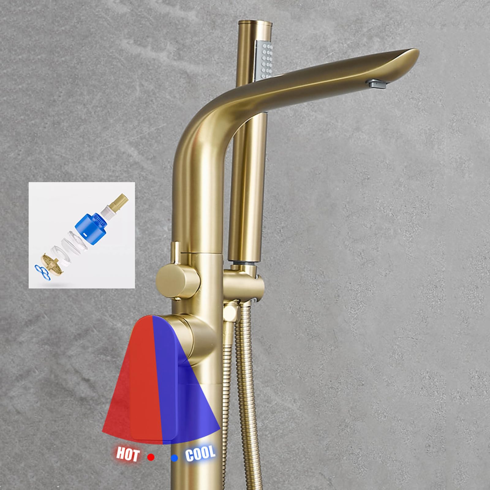 BiaoTeng Grifo de Pie Para Bañera Exenta con Cascada Oro Cepillado Laton