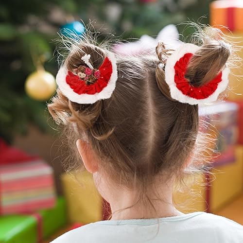 Miniatura 2 de 60 coleteros de Navidad para niñas, coleteros de Navidad a granel, coleteros de terciopelo suave elástico con copos de nieve, coleteros a cuadros,