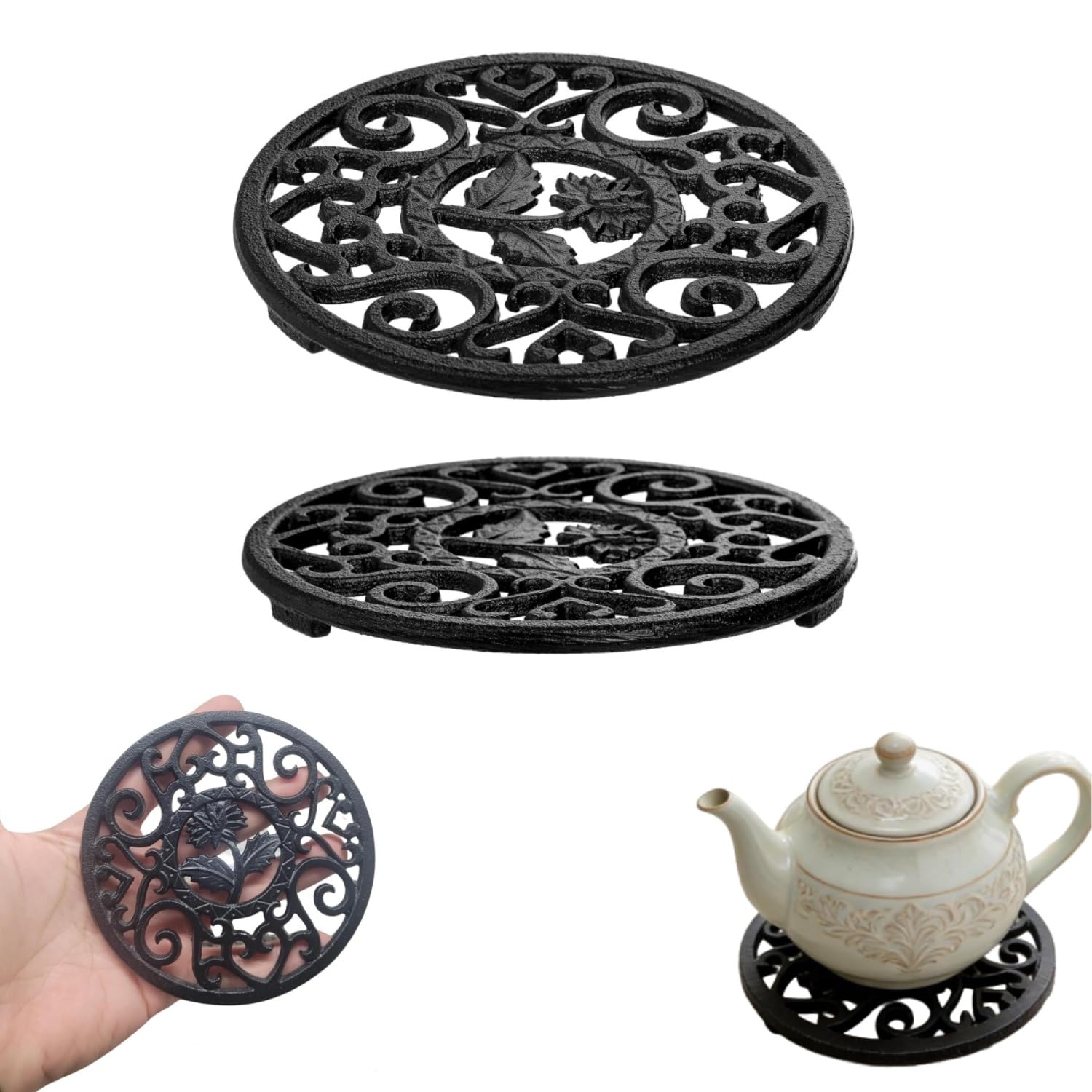 Xygobla 2 Pack Cast Iron Trivet Round 11.7cm