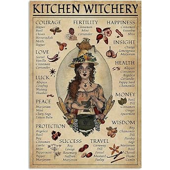 Inga Vintage Kitchen Witchery Witchery Witch Poster Halloween Art Print Decor for Home Decor Art Wall Decor Metal Sign Poster 8x12 Inch