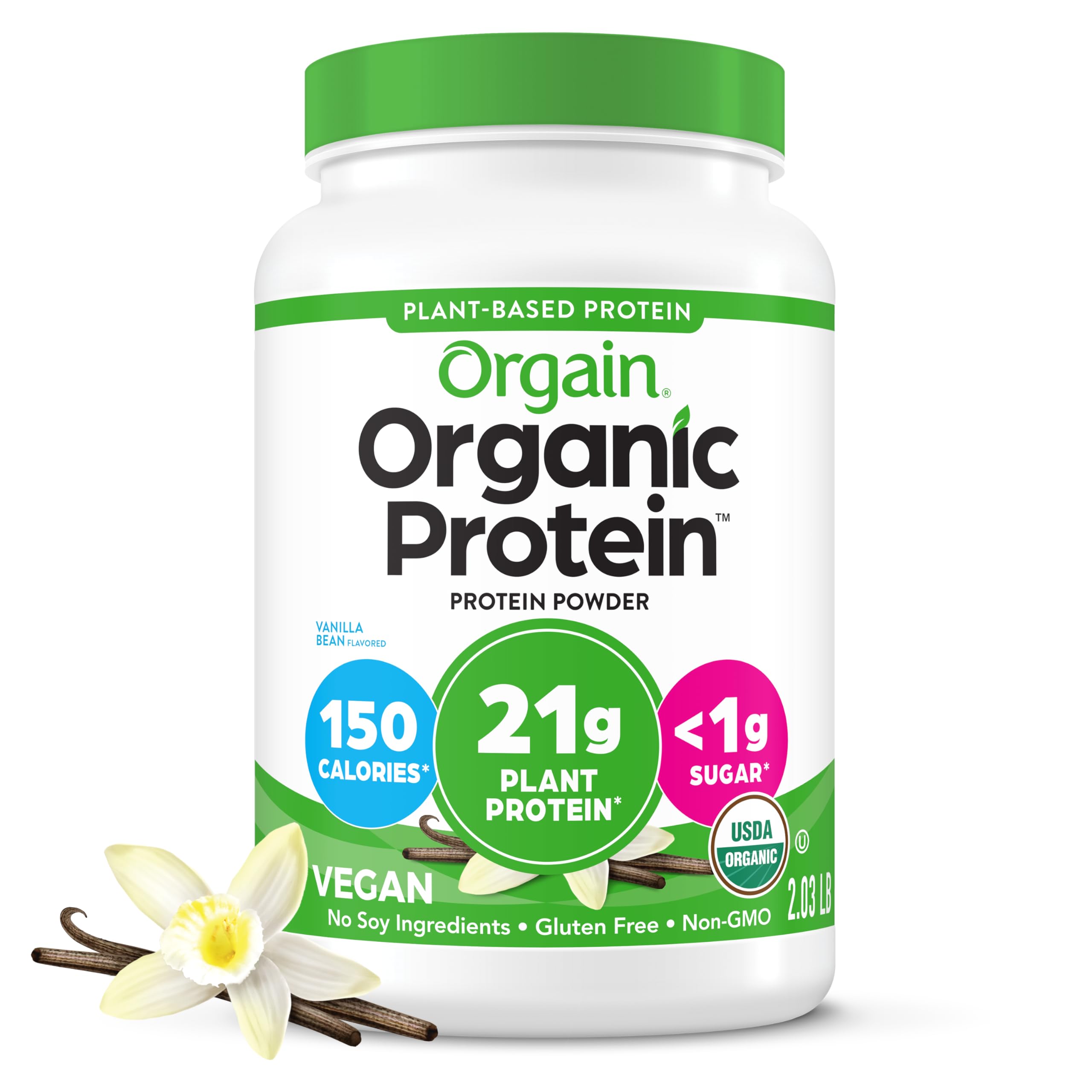 Orgain Vegetable Organic Protein Powder 32.2oz Organic Protein Plant Based Powder, Sweet Vanilla Bean 2.05 lb