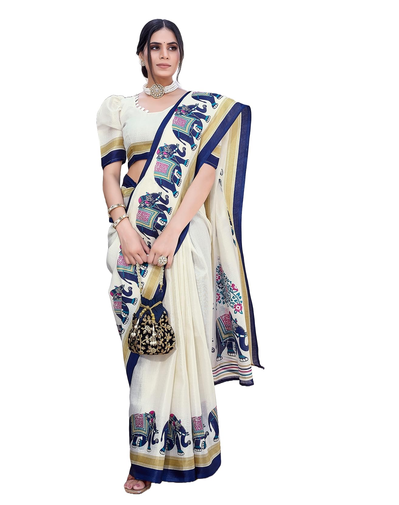 Yashika Women's Art Silk Saree Printed Saree With Unstitched Blouse Material - Suitable For All Indian Occasions and Festivals