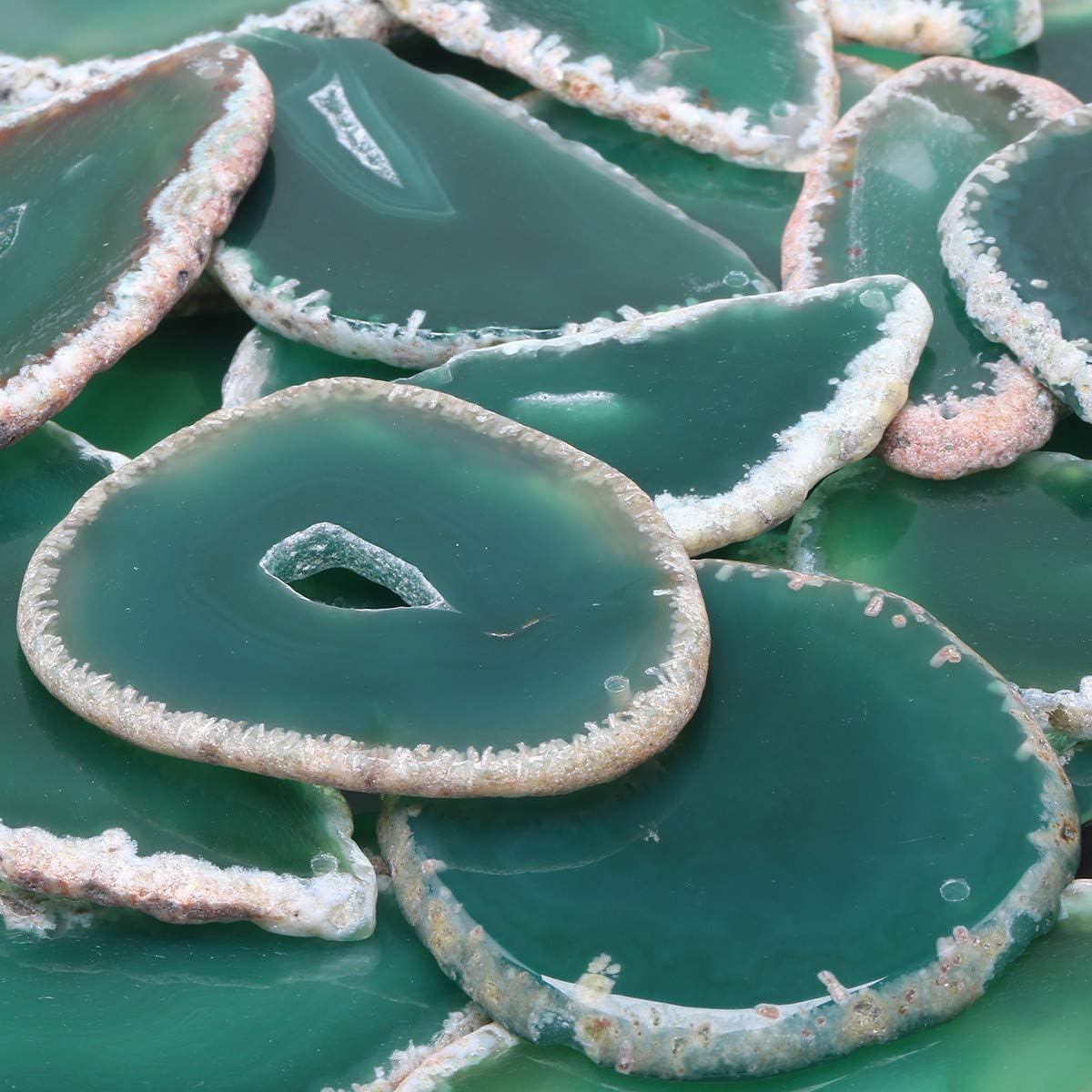 mookaitedecor Polished Agate Slices Geode Top Drilled Pendant Slice for Jewelry Making Pack of 12