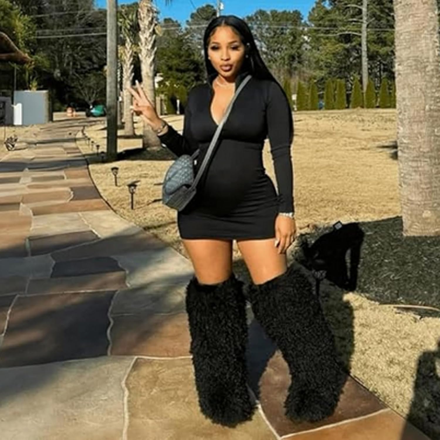 YXCFEWD Over the Knee Faux Fur Boots for Women 29 inchs Winter Thigh High Boots Fluffy Furry Snow Boots - Image 2