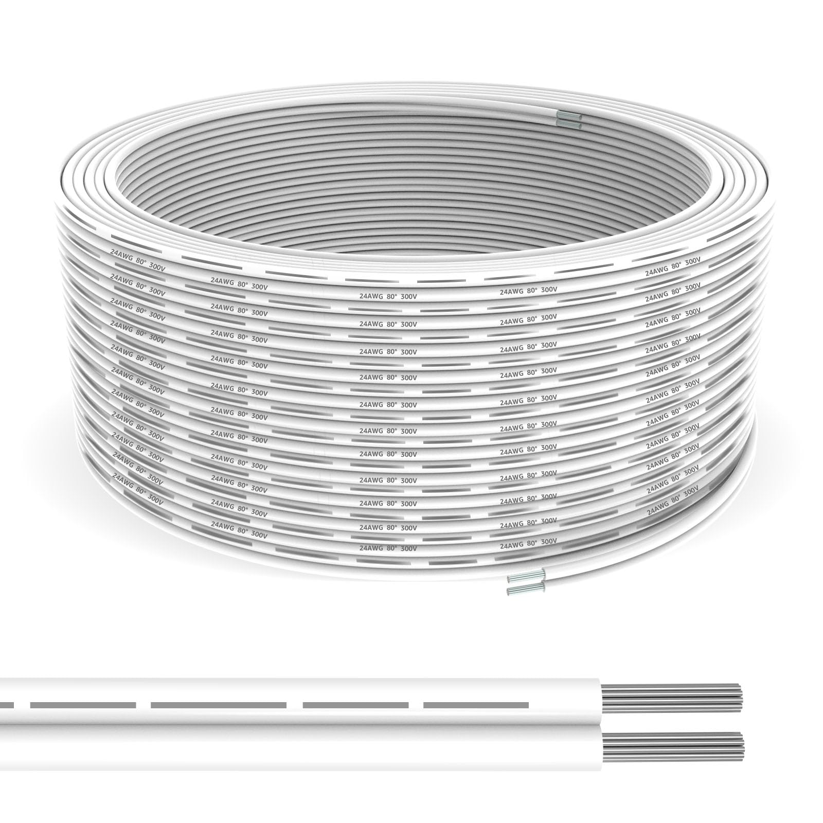 Lusperi Universal Garage Door Wire,100 Feet 2 Conductor Bell Wire, Extension Cable Wires Cord for Control Station and Sensor,24 AWG 2-Pin