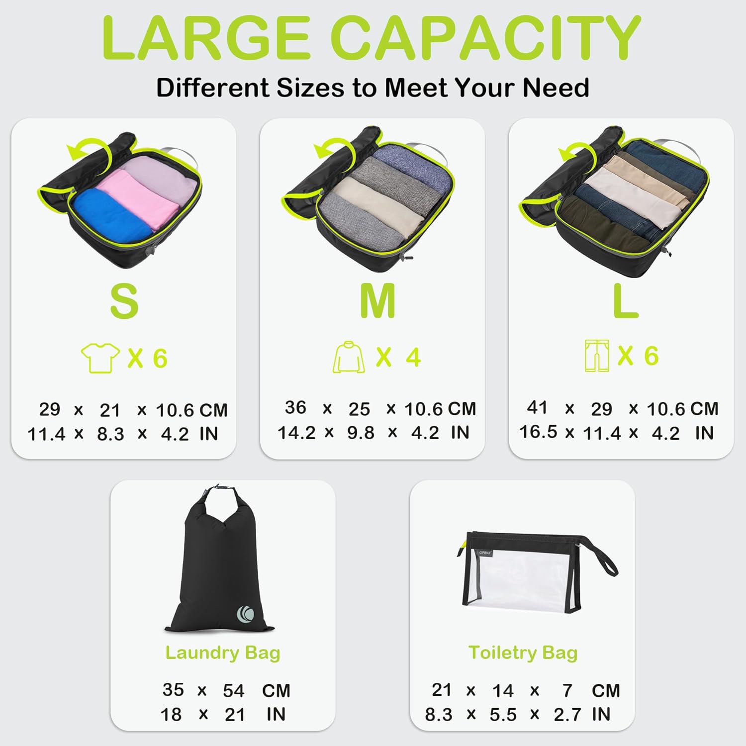 Cipway Compression Packing Cubes, Ultralight Luggage Organizer Bags with Laundry Bags and Clear Toiletries Bag, Travel Essentials for Carry on Suitcase (6 Piece,Black) - Image 5