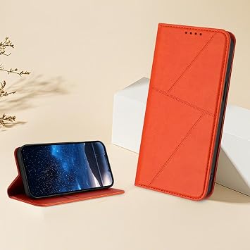 財布型ケース 対応 Infinix Hot 30I, PU レザー 耐衝撃 耐摩擦 全面保護 カード収納 スタンド機能 、タンド機能、マグネット式開閉、防止 携帯カバーCase-オレンジ