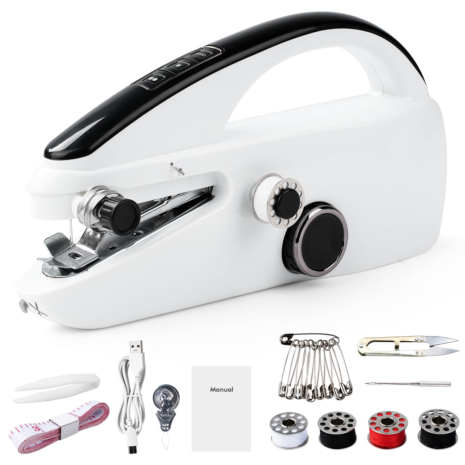 Macchina da cucire a mano, mini macchina da cucire elettrica portatile con accessori da cucito per principianti, facile da usare e veloce da cucire, adatta per vestiti fai da te, cutains,