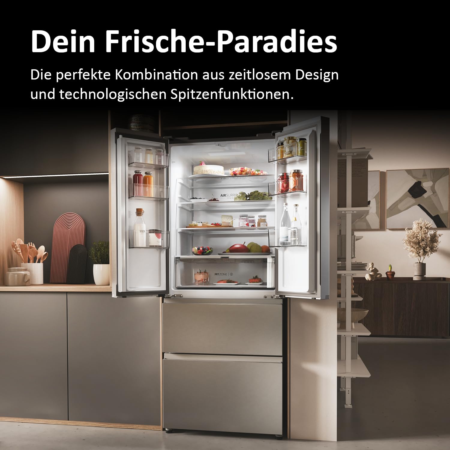 Haier French Door Kühl-Gefrierkombination 70 cm 402 L No Frost LED Touch-Display FD 70 SERIE 3 HFR3718ENMM