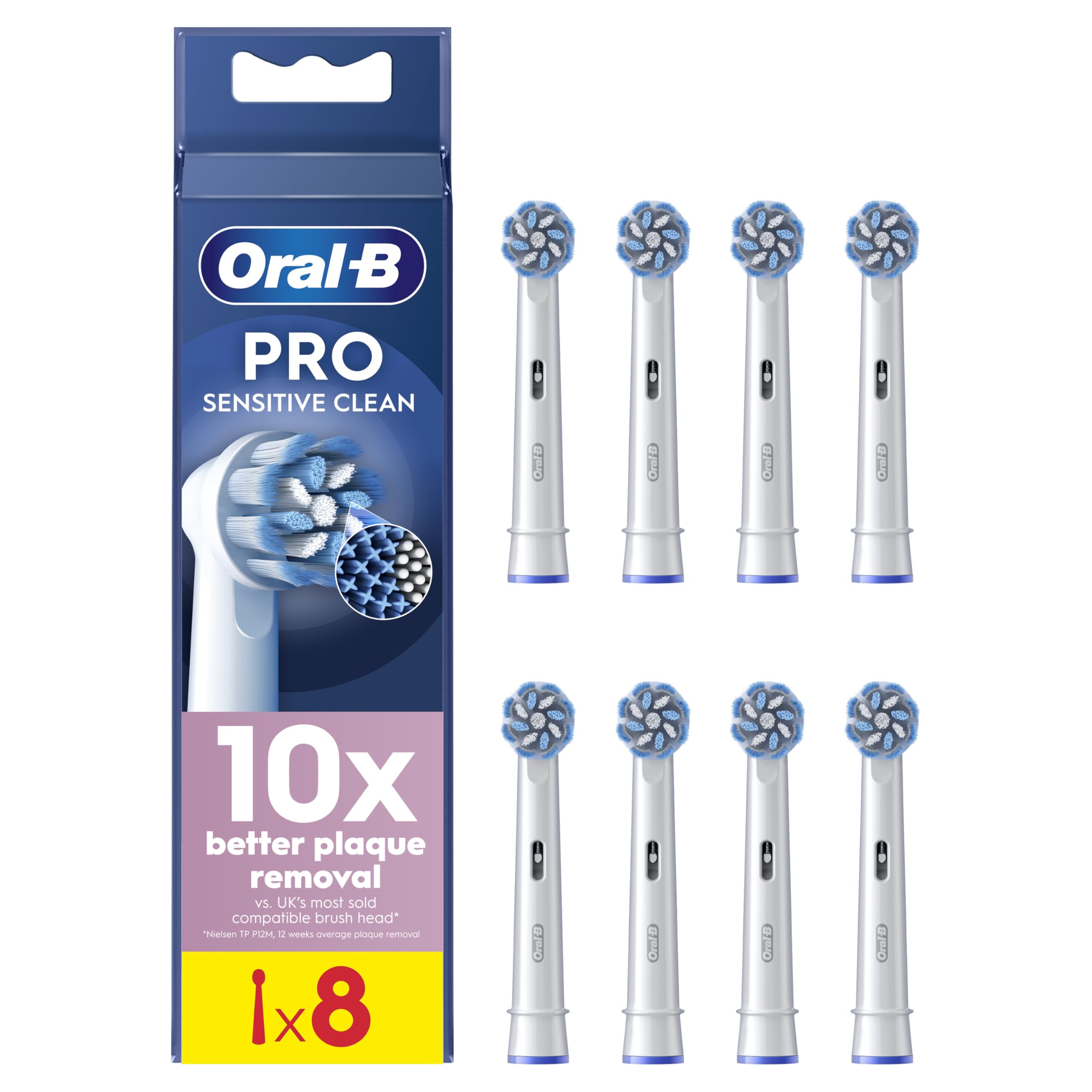 Oral-B Pro Sensitive Clean Electric Toothbrush Head, X-Shaped & Extra Soft Bristles for Gentle Brushing & Plaque Removal, Pack of 8 Toothbrush Heads, White (Packing May Vary)