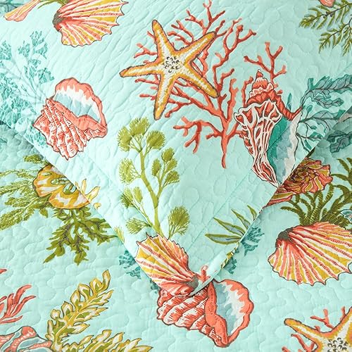 Miniatura 6 de Autumn Dream Juego de colcha costera de algodón, reversible, juego de ropa de cama reversible, colcha de cuento de hadas y conchas marinas, océano