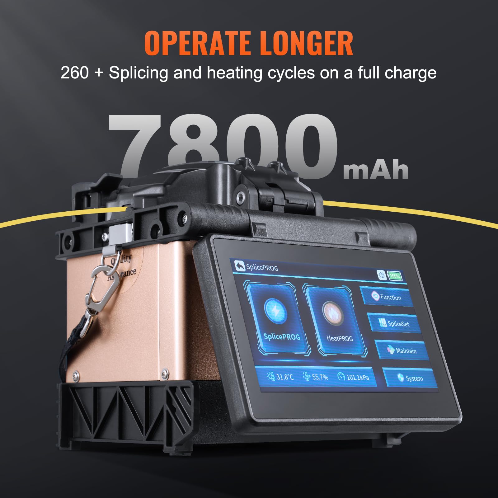 VEVOR Empalmador de Fibra Óptica 4 Motores Alineación Revestida Pantalla Táctil Batería 7800 mAh 146x131x152 mm
