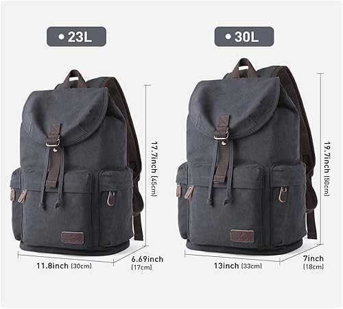 Miniatura 6 de Mochila de lona para hombres y mujeres, mochilas vintage que caben portátiles de 15.6 pulgadas, mochilas casuales para senderismo, viajes, 23l