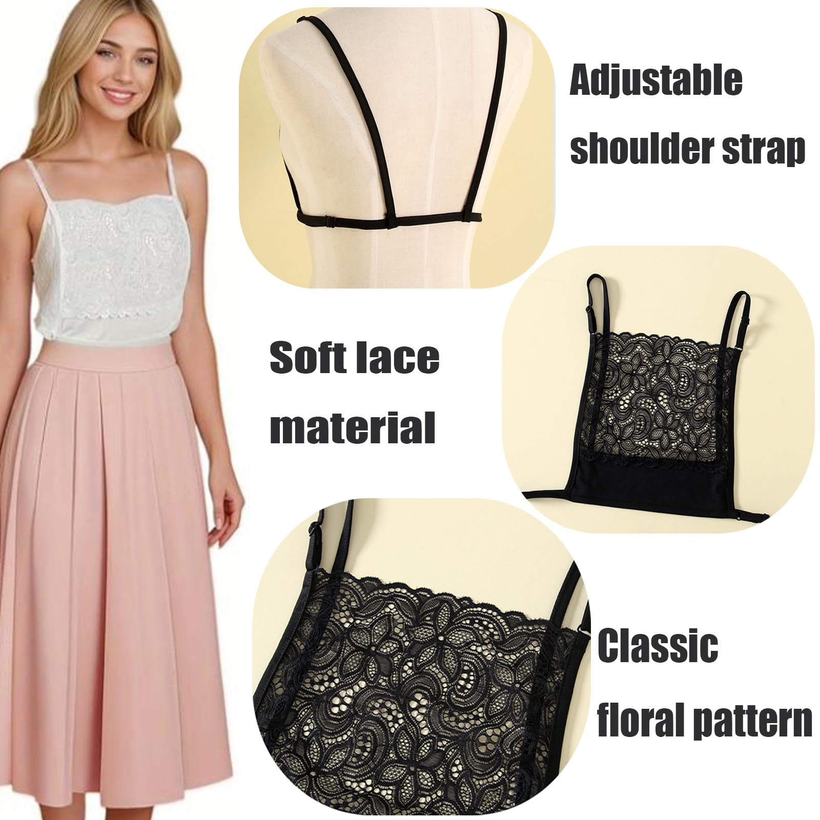 Camisole Débardeur Femme pour Décolleté Bas Caroco | en Dentelle Couverture Soutien-gorge Cache-décolleté
