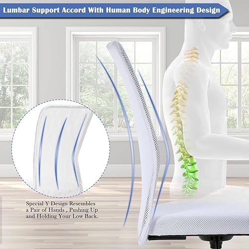 Miniatura 3 de Sillas ergonómicas, bonita silla de escritorio de oficina ajustable sin brazos con respaldo de malla y asiento grueso suave, cómoda silla giratoria