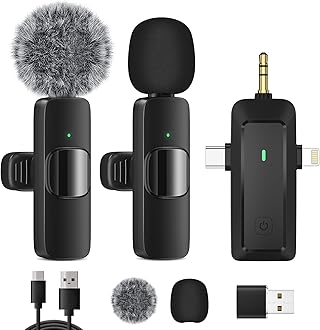 – Wireless Lavalier Microphone for iPhone - Android Phone/Camera/Computer/Laptop, Professional Dual Lapel Mic with USB-C/3.5mm/USB Plug for Video Recording, Vlog, YouTube, TikTok