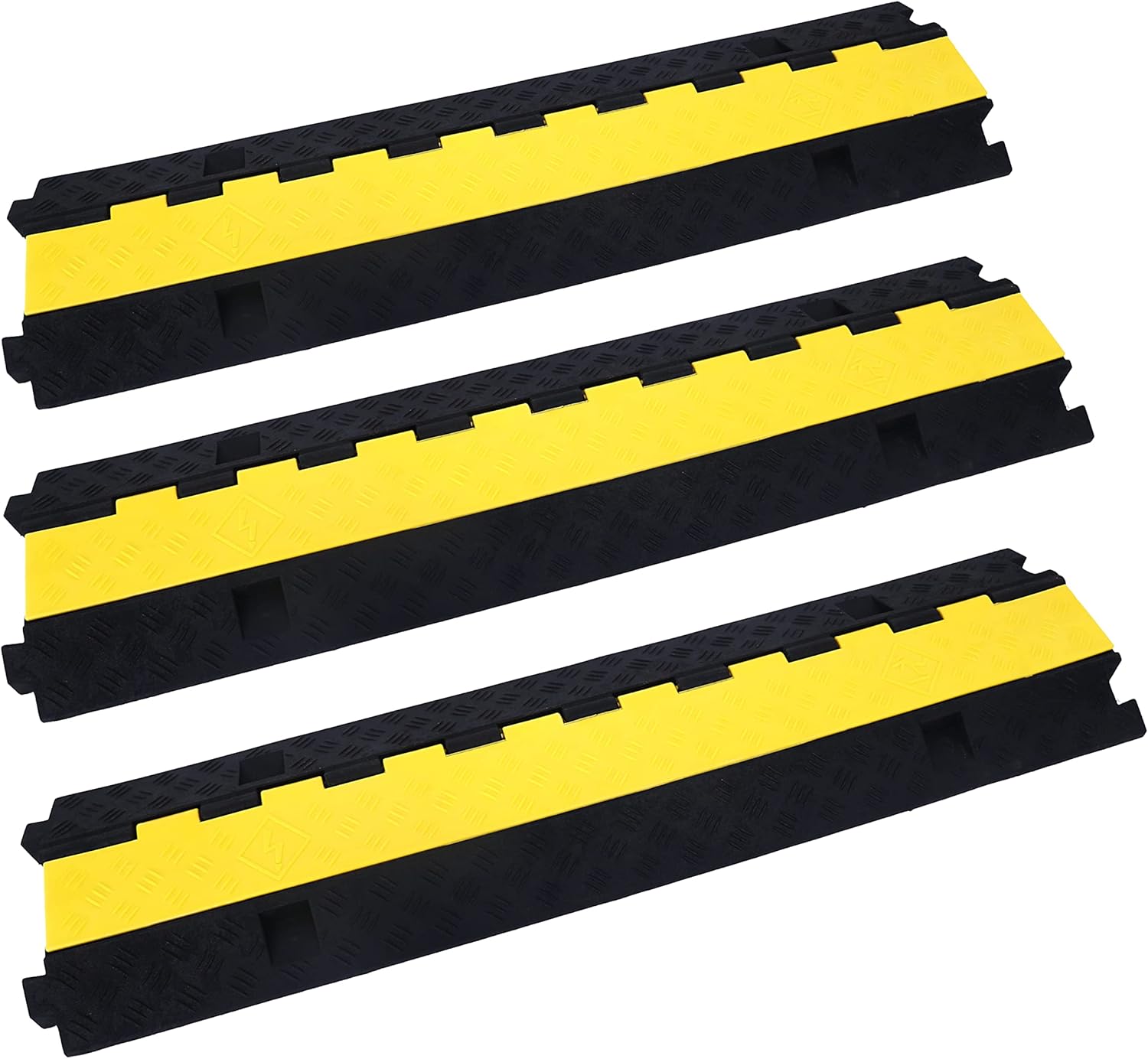 Cable Ramp Cable Protector Ramps Wire Hose Protective 2 Channel Traffic Rubber Plastic Cord Cover Speed Bump for Asphalt Concrete Gravel Driveway Outdoor, 3 Pack 2 channel-3 pack