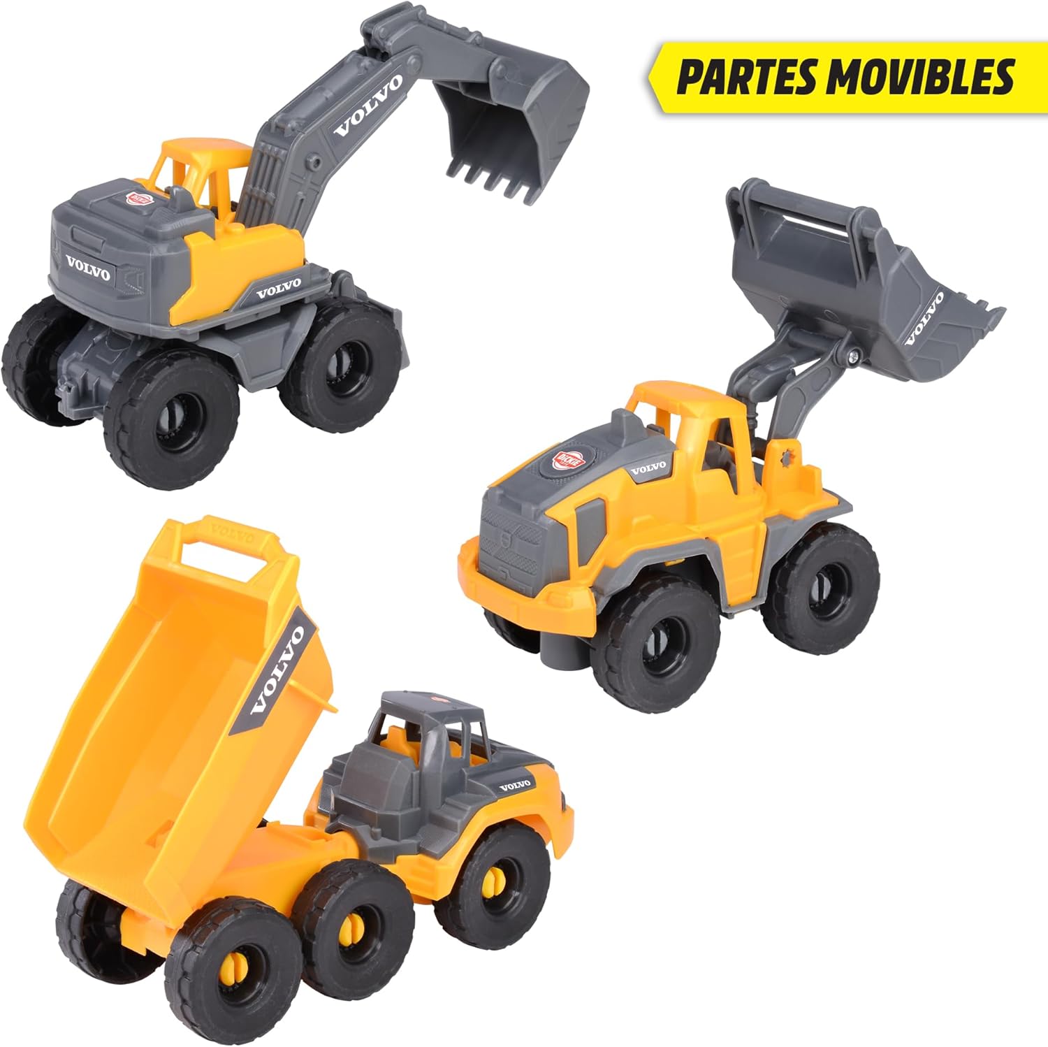 DICKIE TOYS - Volvo Construction Vehicles for Ages 3 and Above (Set of 3) Construction Set with 3 Toy Vehicles (Excavator, Wheel Loader, Dump Truck)