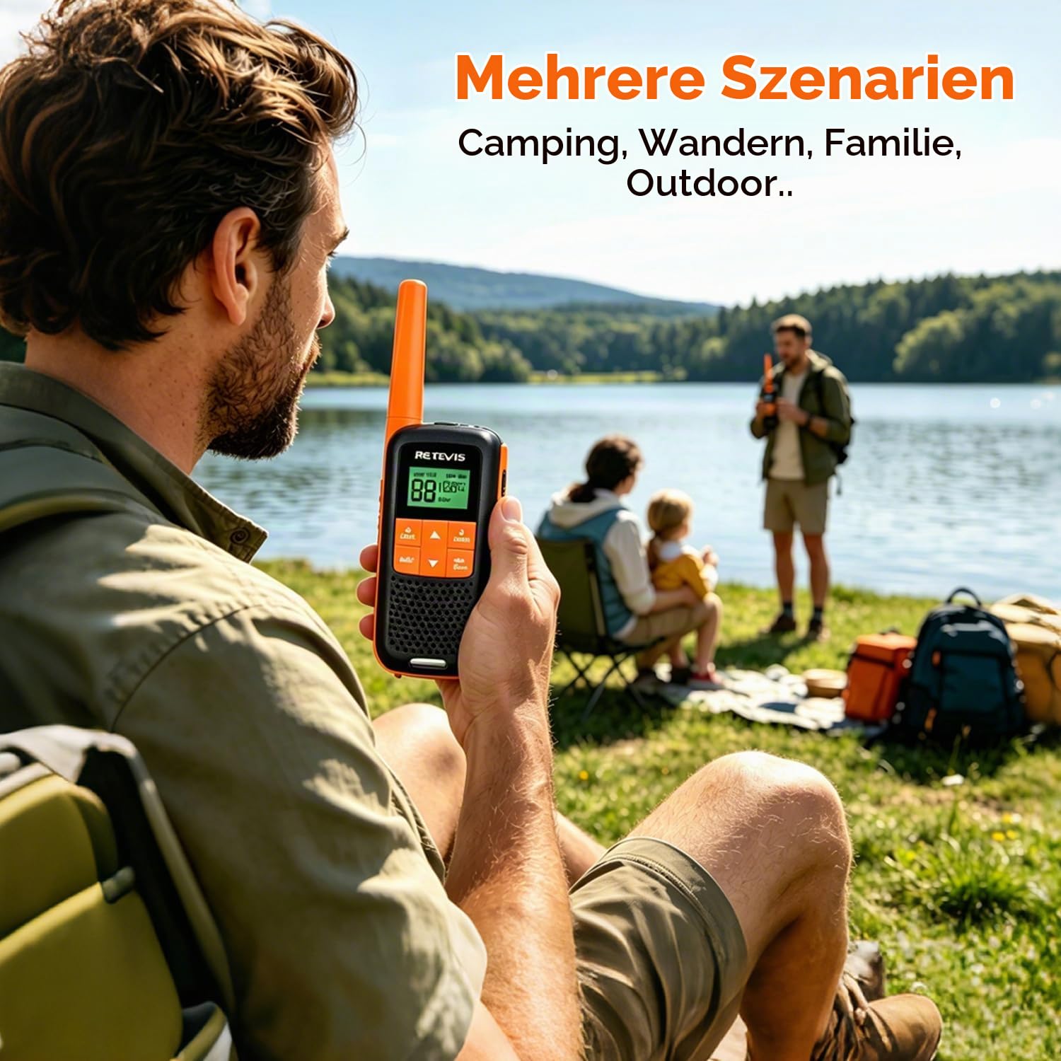 Retevis RT649 Walkie Talkie 4er Set, Aufladbar Funkgeräte IP65 Wasserdicht | PMR446 Lizenzfrei, USB 1200mAh Akku, 16 Kanäle VOX, LED Taschenlampe, Scan, Lange Reichweite Tragbares Funkgerät Set