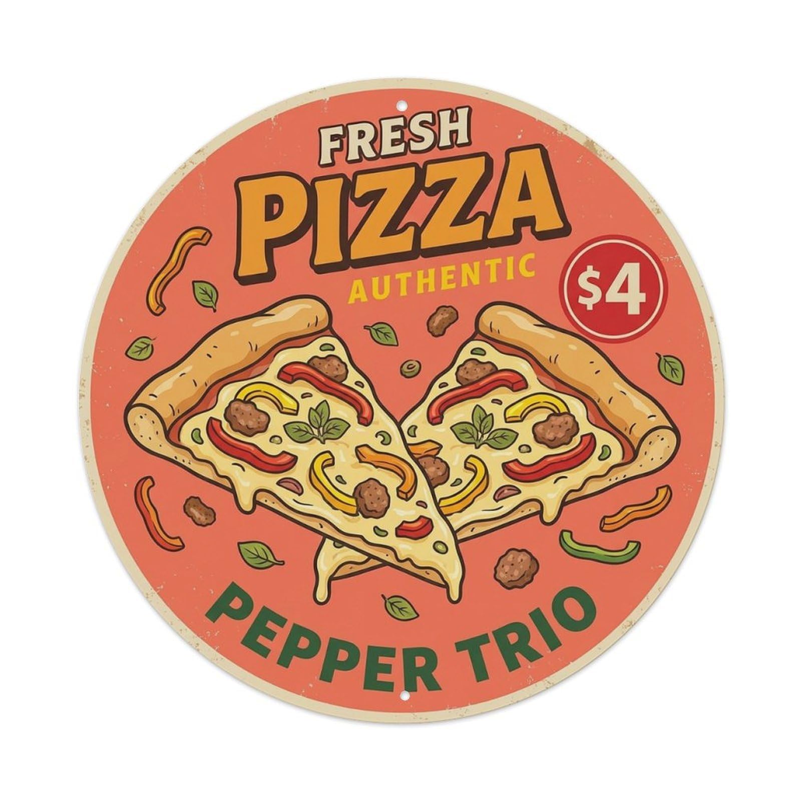 Cwbufd Vintage Style Vintage Pizza Slice Italian Traditional Cuisine Pepper Vintage Metal Tin Sign Plaque Wall Decor For Cafe, Club Bar, Office, Garden Metal Poster 8X8inch