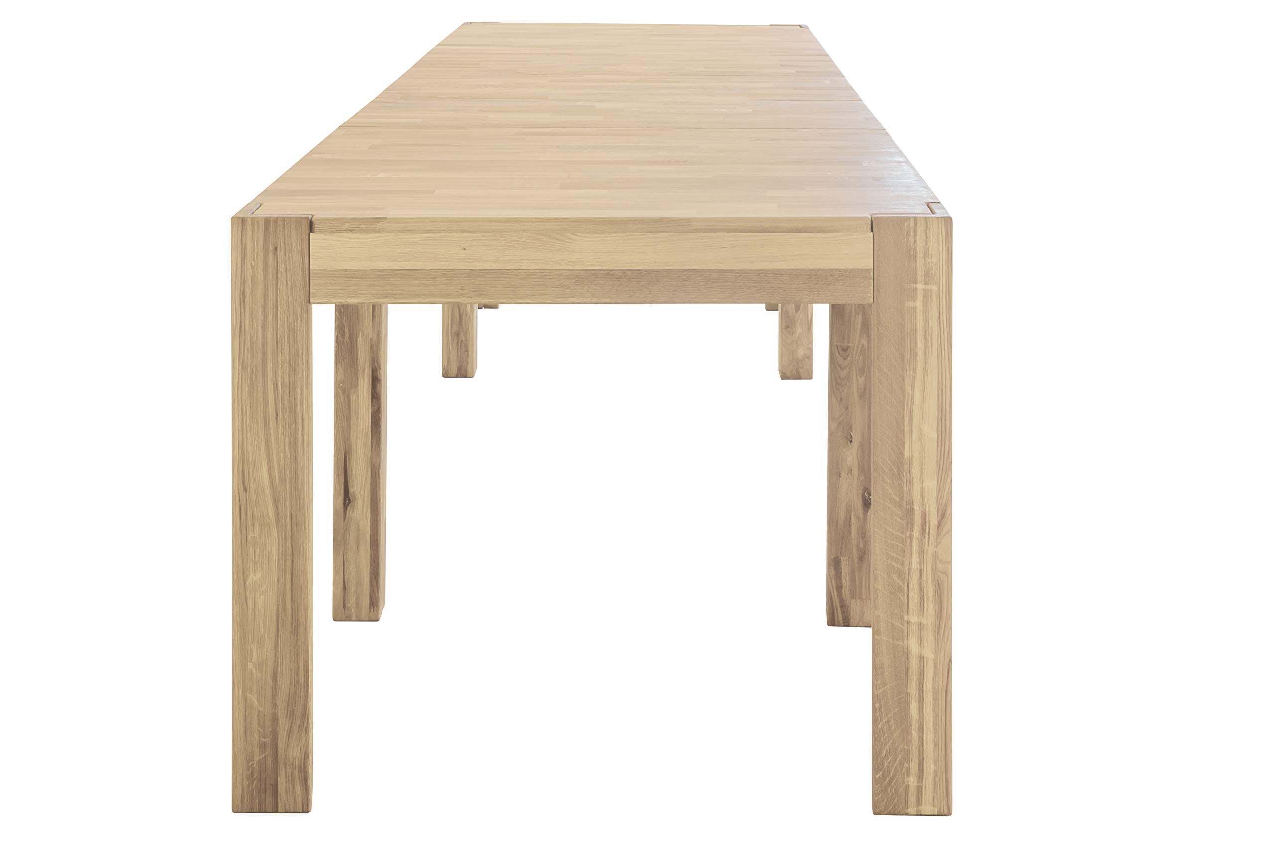 Table de Salle à Manger Extensible XL 160-280 cm en Bois Massif chêne, idéale pour Cuisine, Salon, Meubles de Style Rustique Nordique, Couleur chêne Blanchi