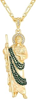 Saint Jude XL Diamond 24" Necklace 14K Gold Plated Figaro - San Judas Tadeo Medalla 14K Oro Laminado- San Judas Tadeo Cadena