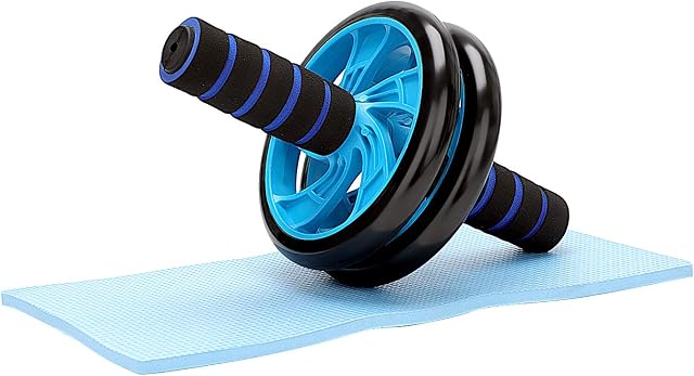 BALLSHOP Ab Wheel Roller with Thick Knee Mat Durable Core Abs Trainer Cruncher Non-Slip Wear-Resistant Abdominal Press Exercise Roller Wheel for Home Gym Fitness Workout Training Equipment