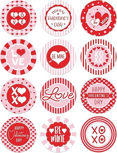 WhatSign 72Pcs Valentine's Day Stickers - Labels Stickers Gift Tags Happy Valentines Heart Stickers for Cards Envelope Seals Boxes Gift Wrap rosado