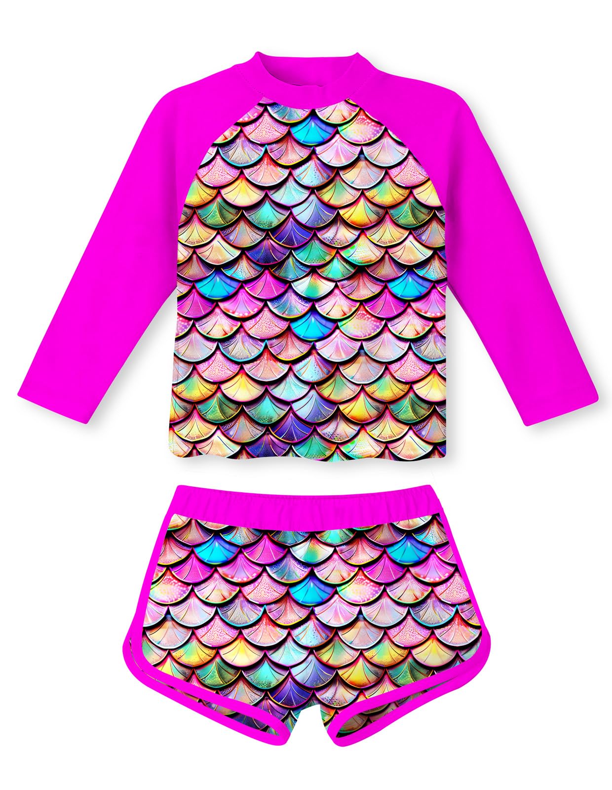 Girls 2 Pieces Rash Guard Swimsuit Long Sleeve Tankini for 4-10Y