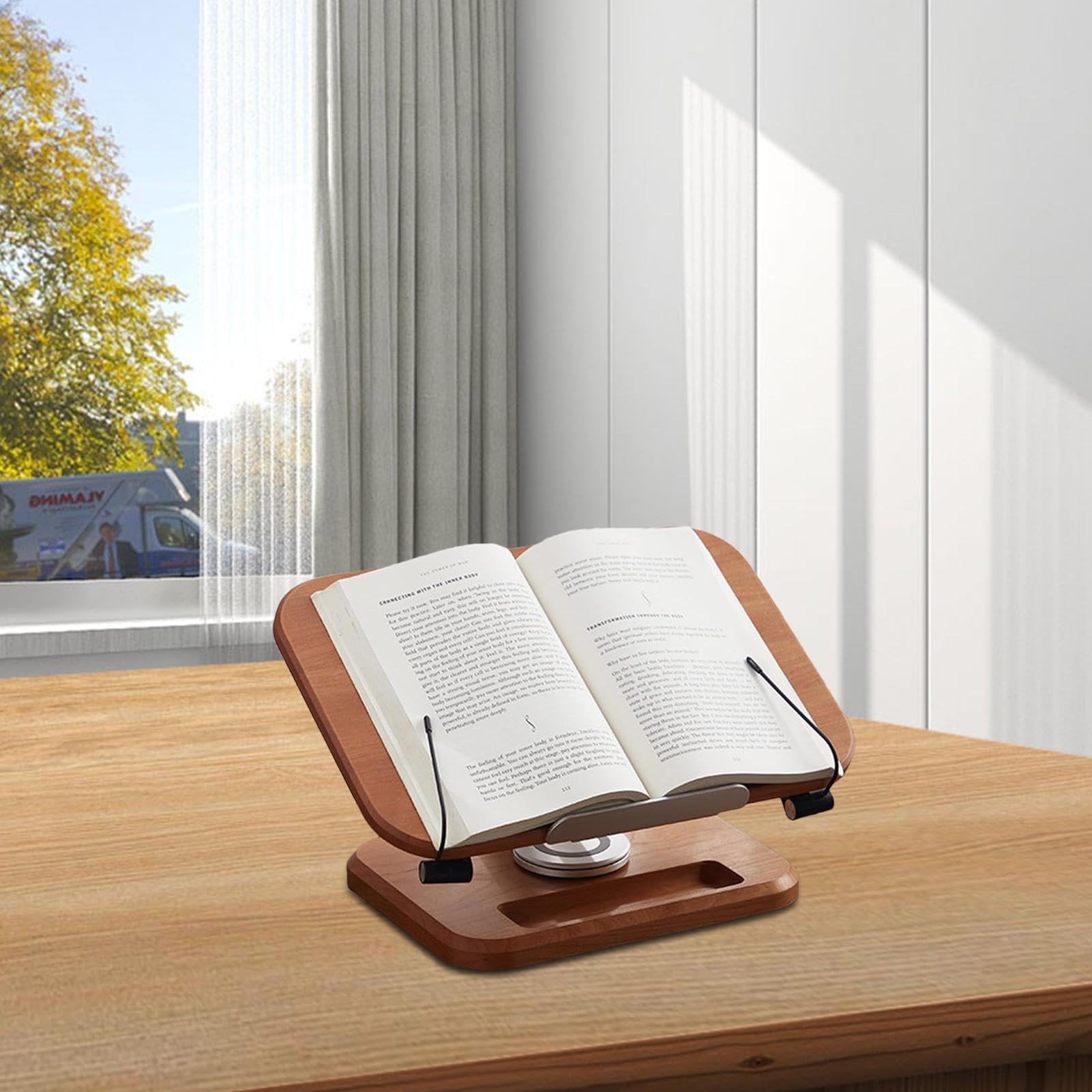 Leggio regolabile | Supporto per libri regolabile per lettura | Porta documenti in legno con telaio in alluminio per lettura, libri di , libri musicali | Porta documenti in legno con in alluminio per lettura, libri di , libri musicali