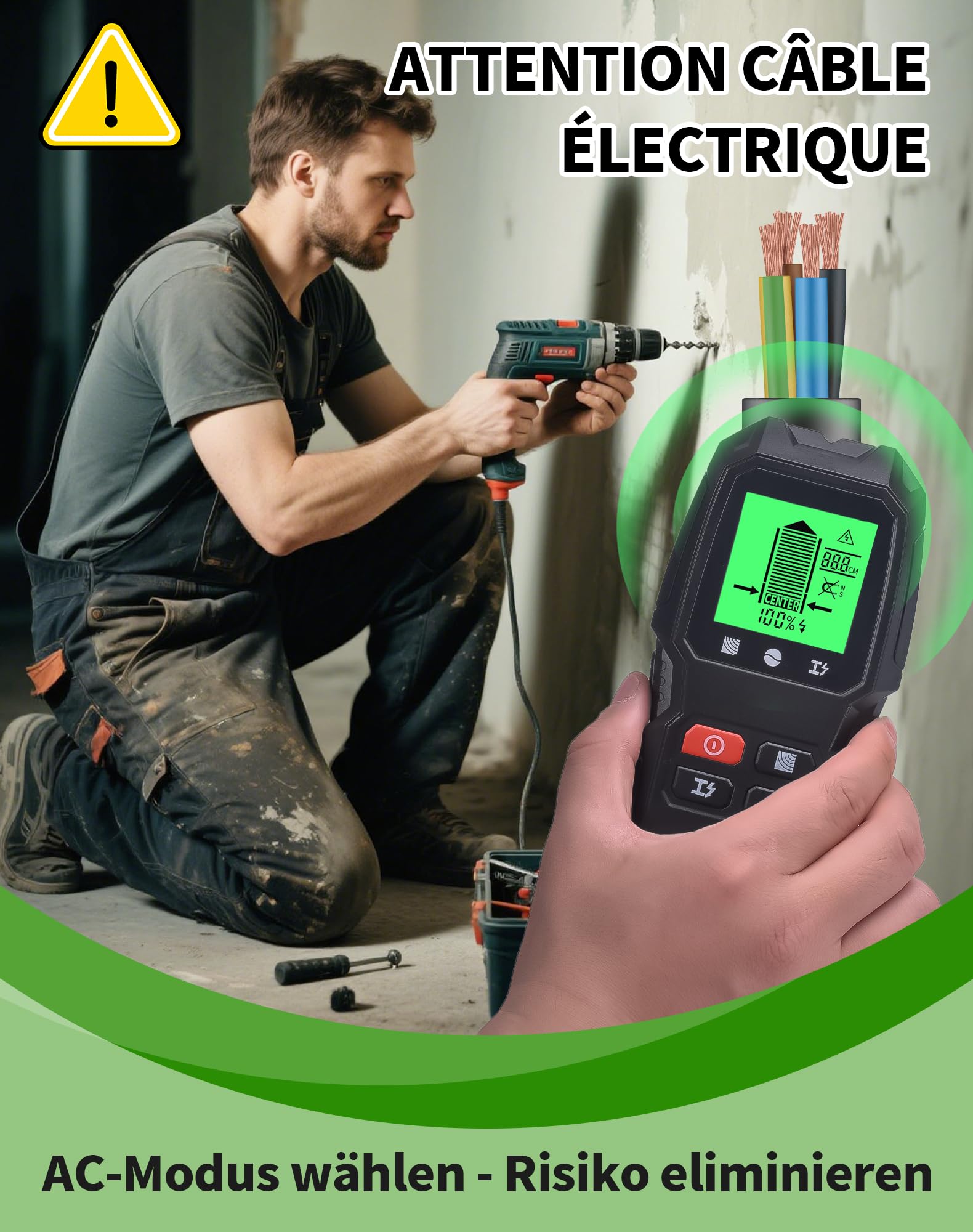 Détecteur Mural 5 en 1 – Scanner Multifonction avec Écran LCD & Alarme, Localise Métaux, Câbles Électriques, Poutres Bois, Tuyaux Métalliques