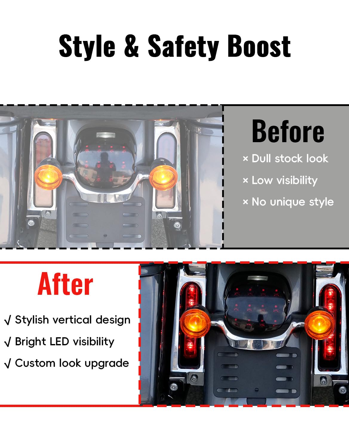 Rear Fender Saddlebag Tail Lights, LED Filler Panel Light w/Run Brake Turn Signal Lamps for Harley Touring Road Glide FLTR Electra Glide FLHT Road King FLHR Ultra Limited FLHTK 2014-2024 Accessories