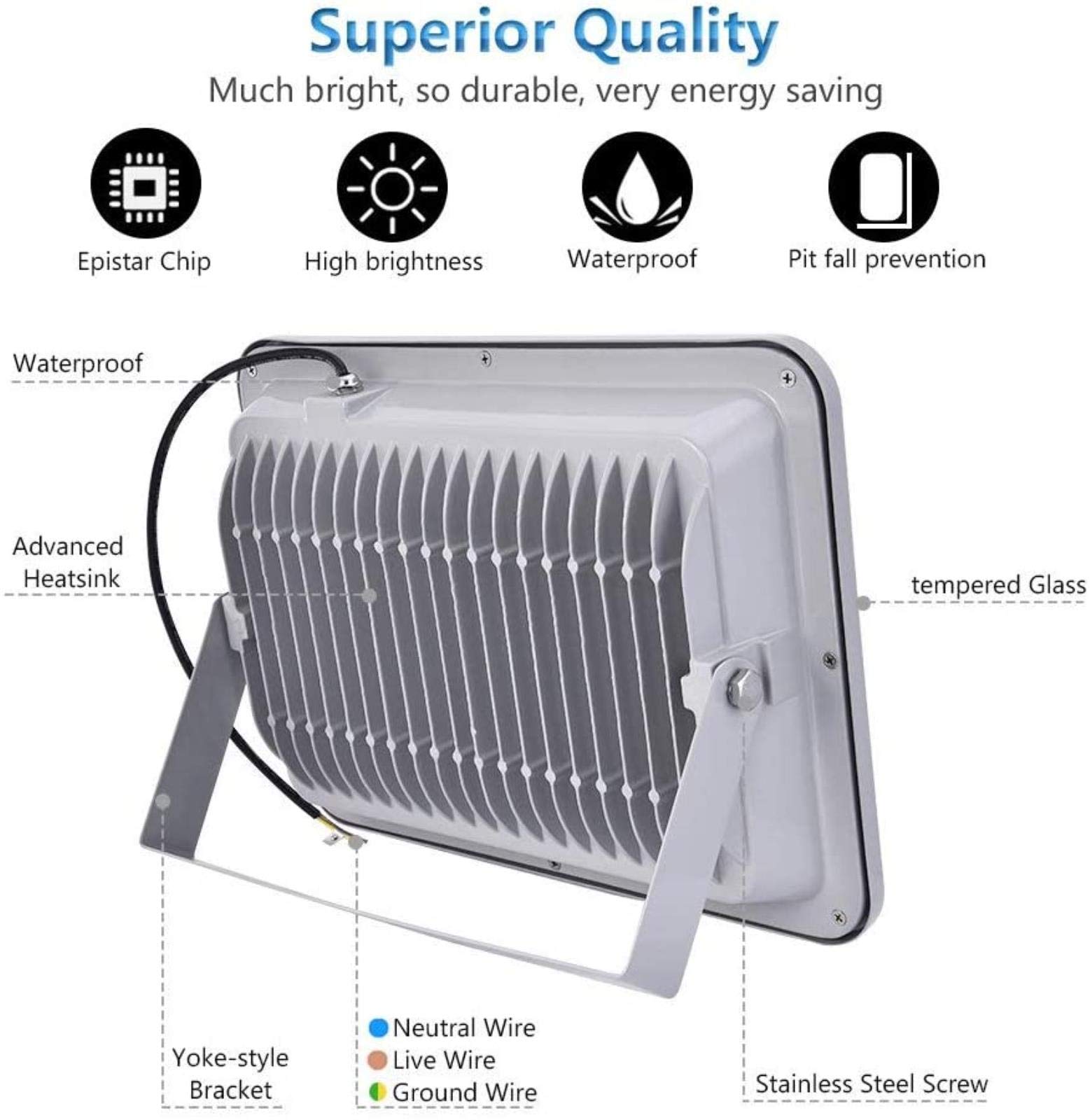 2 Pièces 100W Projecteur Led Extérieur 10000Lm Lumière De Sécurité