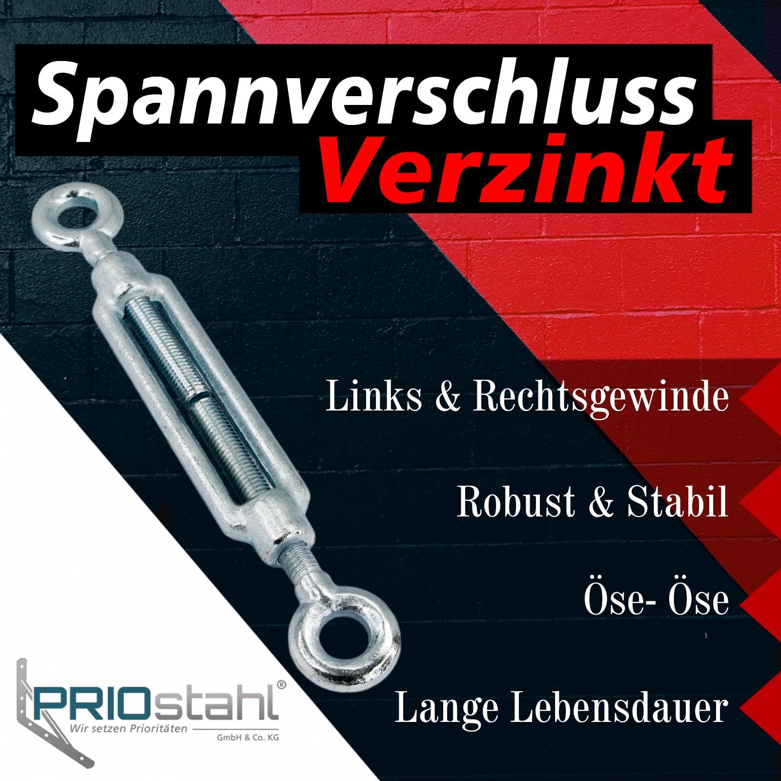 PRIOstahl Spannschloss verstellbarer Spannverschluss Seilspanner Spannschraube Spannhaken Wantenspanner x 1 Stück Ausführung: Öse - Öse Größe: M16 Verbindung für Drahtseile Seile Verzinkt