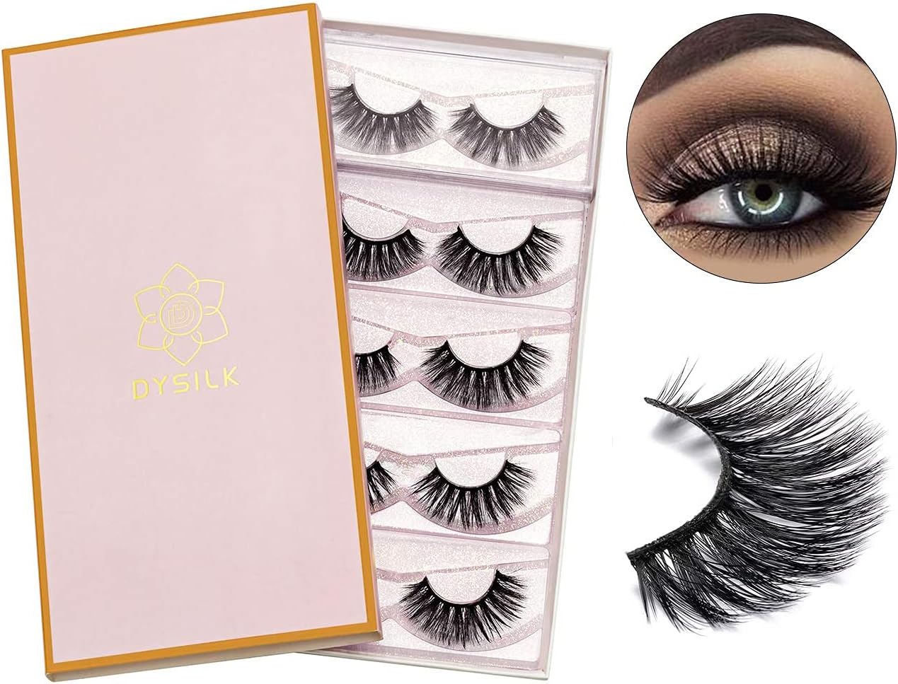 DYSILK 5 Pairs 3D Faux Mink Eyelashes Natural Look Fluffy Cross False Eyelashes Pack Extension Thick Volume Long Reusable Lashes Soft Handmade Makeup Fake Eyelashes