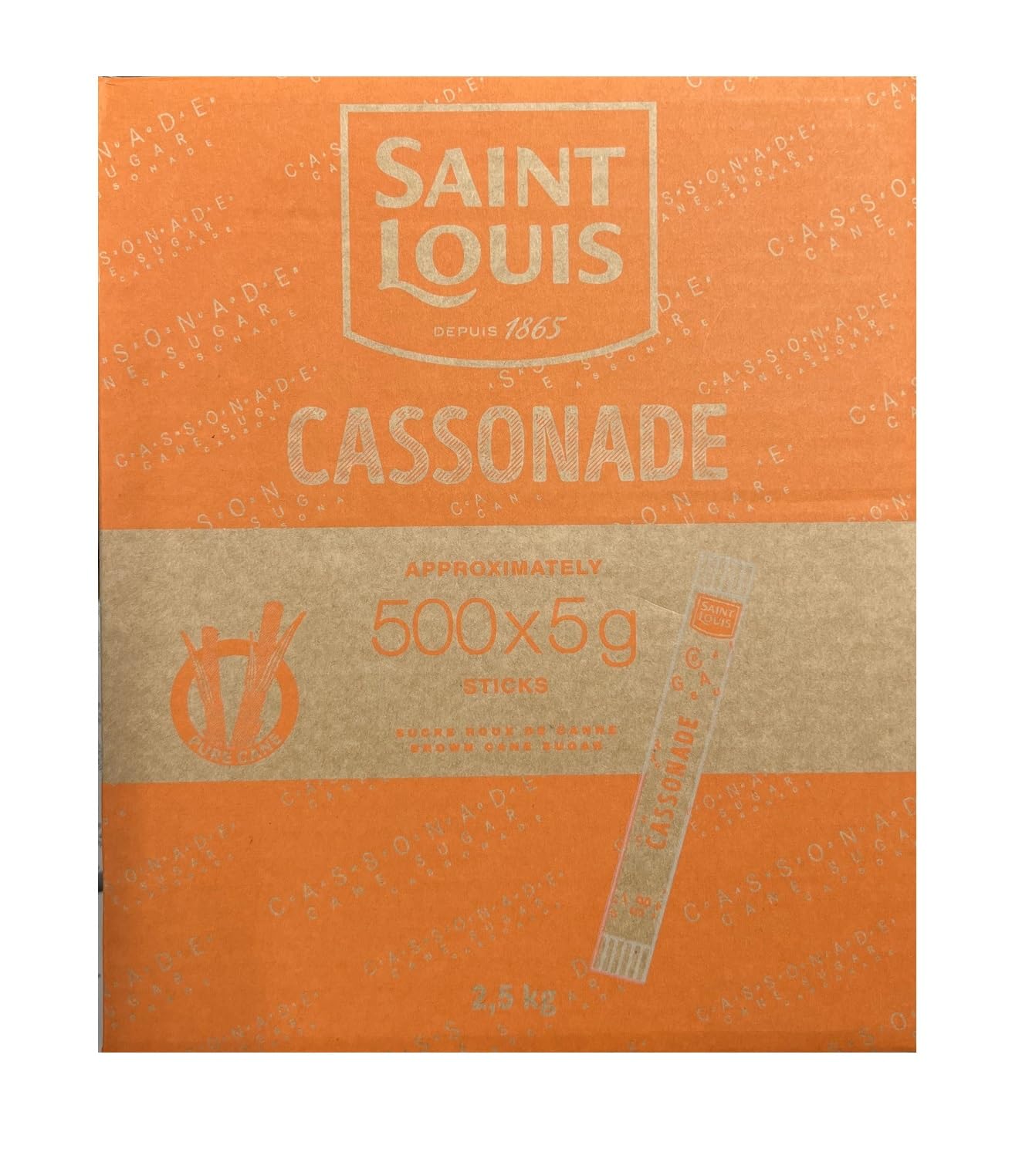 SUCRE CASSONADE EN POUDRE SAINT LOUIS - 500 BÛCHETTES DE 5g - 2,5 KG SUCRE ROUX DE CANNE IDÉAL POUR LES PROFESSIONNELS